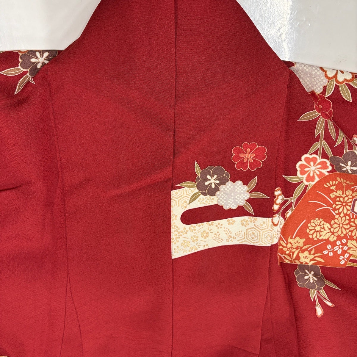 美品】 振袖 身丈168.5cm 裄丈66.5cm M 袷 扇 鶴 金彩 赤 正絹 秀品