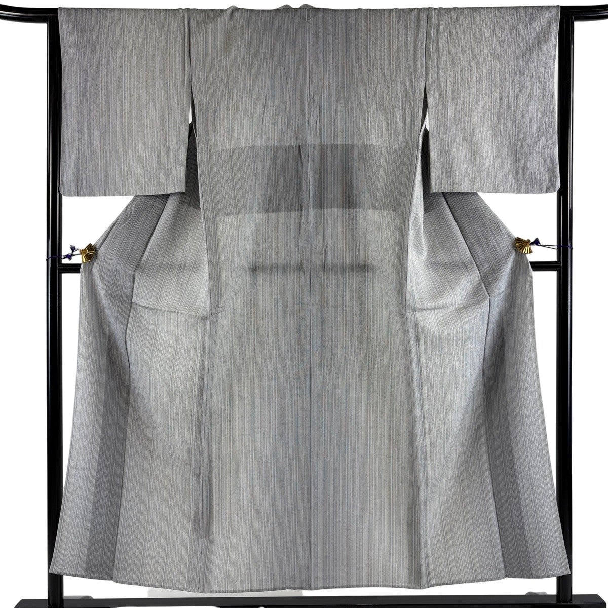 小紋 身丈153cm 裄丈64cm M 単衣 縦縞 灰色 正絹 秀品｜中古・古着