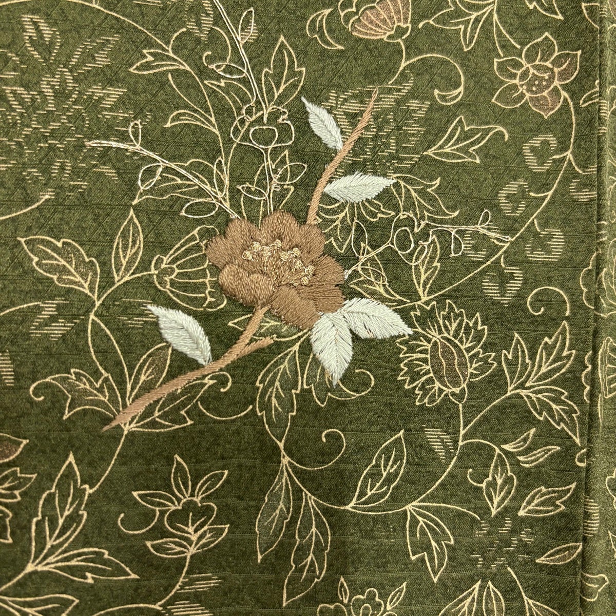 美品】 付下げ 身丈158cm 裄丈62.5cm S 袷 扇面 花唐草 刺繍 金彩 茶