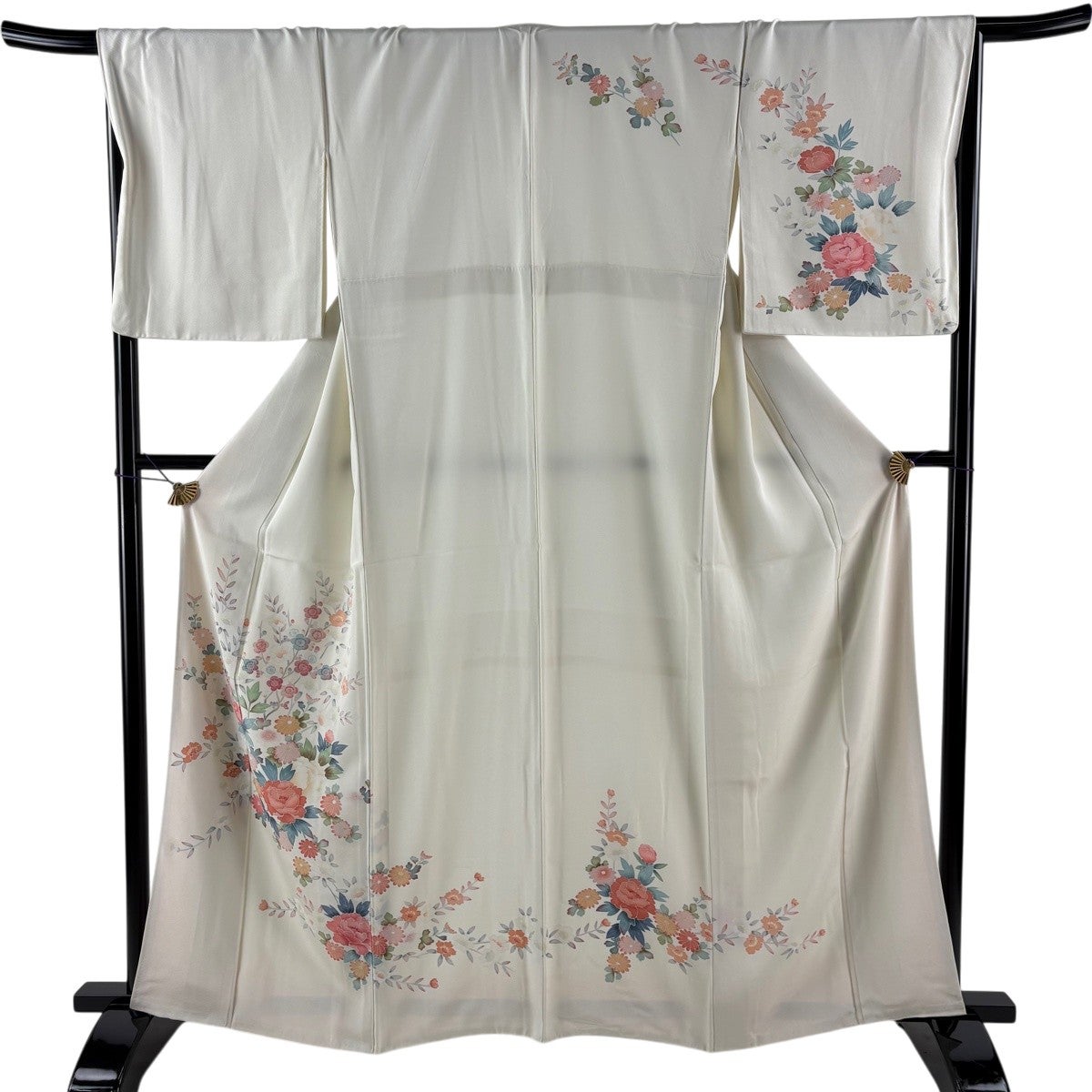 訪問着 身丈162.5cm 裄丈66.5cm M 袷 牡丹 梅 薄黄 正絹 秀品｜中古