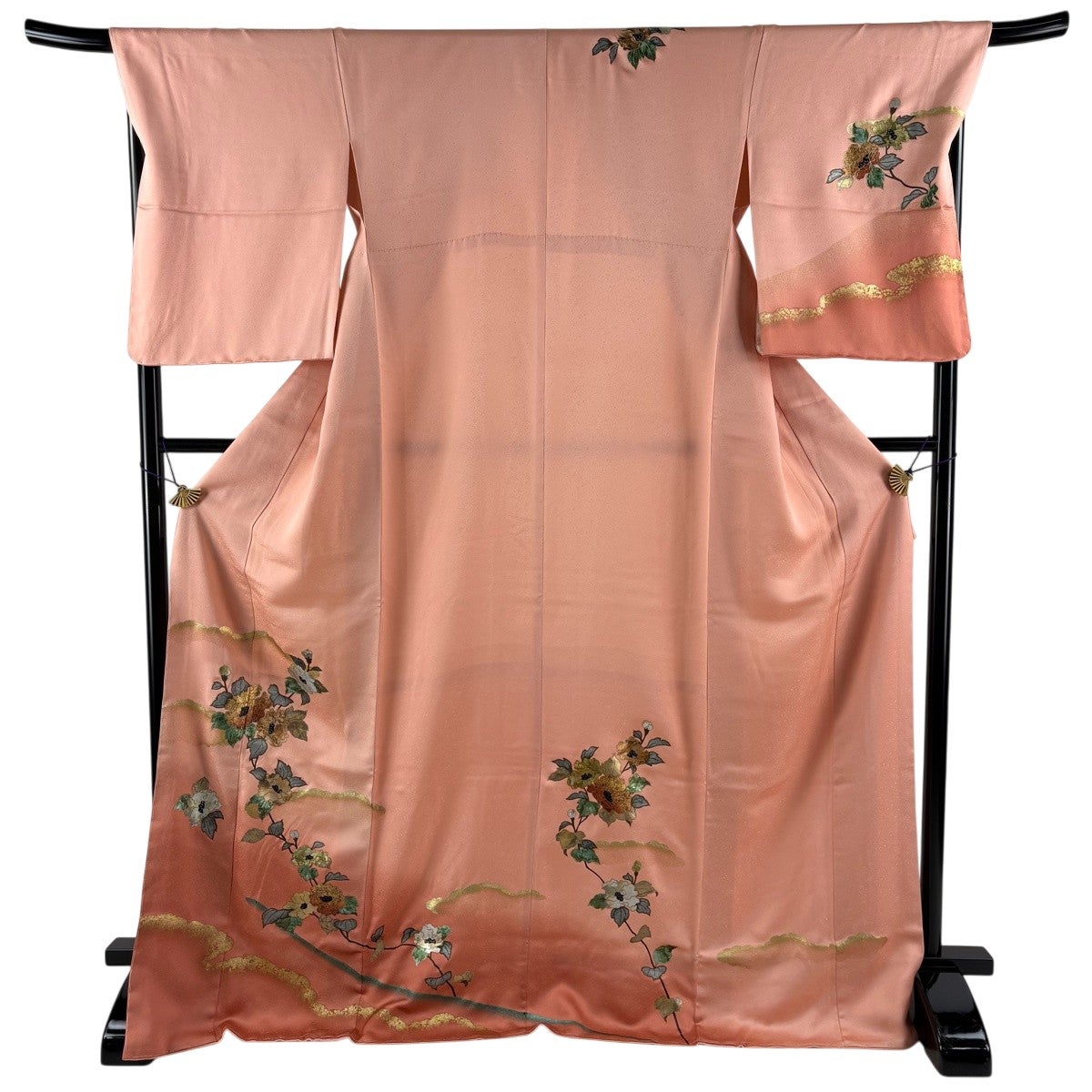 訪問着 身丈172cm 裄丈69cm L 袷 枝花 雲文 金銀彩 サーモンピンク