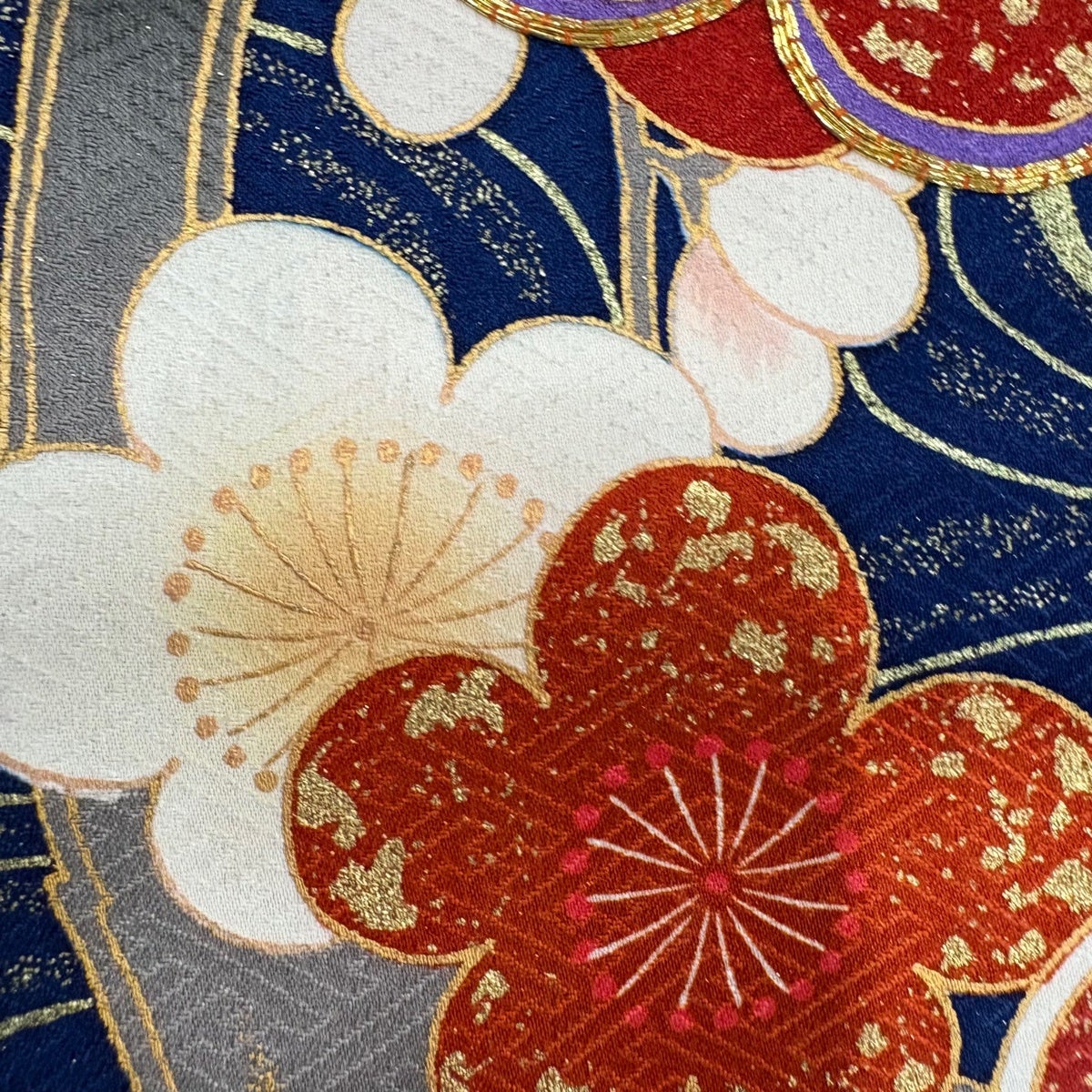 KJ2519 振袖 身丈169.5cm 正絹 着物 成人式 トールサイズ 振袖 身丈169cm 裄丈67.5cm L 袷 枝梅 橋 金糸 金彩 青 正絹 秀品