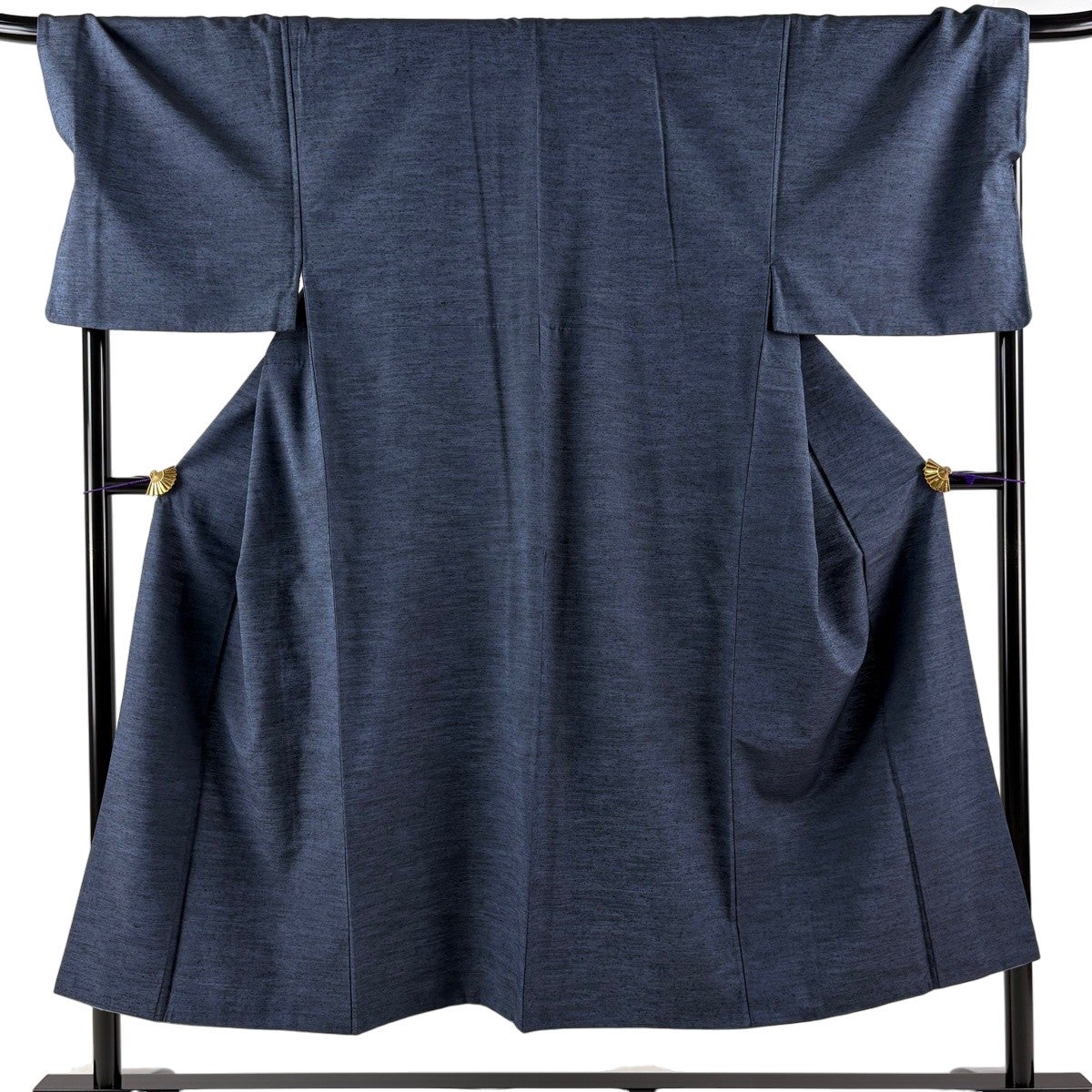 【単衣・正絹】紬 紺地 縦縞 粋な着こなし 広衿 美品 美品】 男着物 身丈147cm 裄丈71cm M 袷 紬地 アンサンブル 紺色 正絹