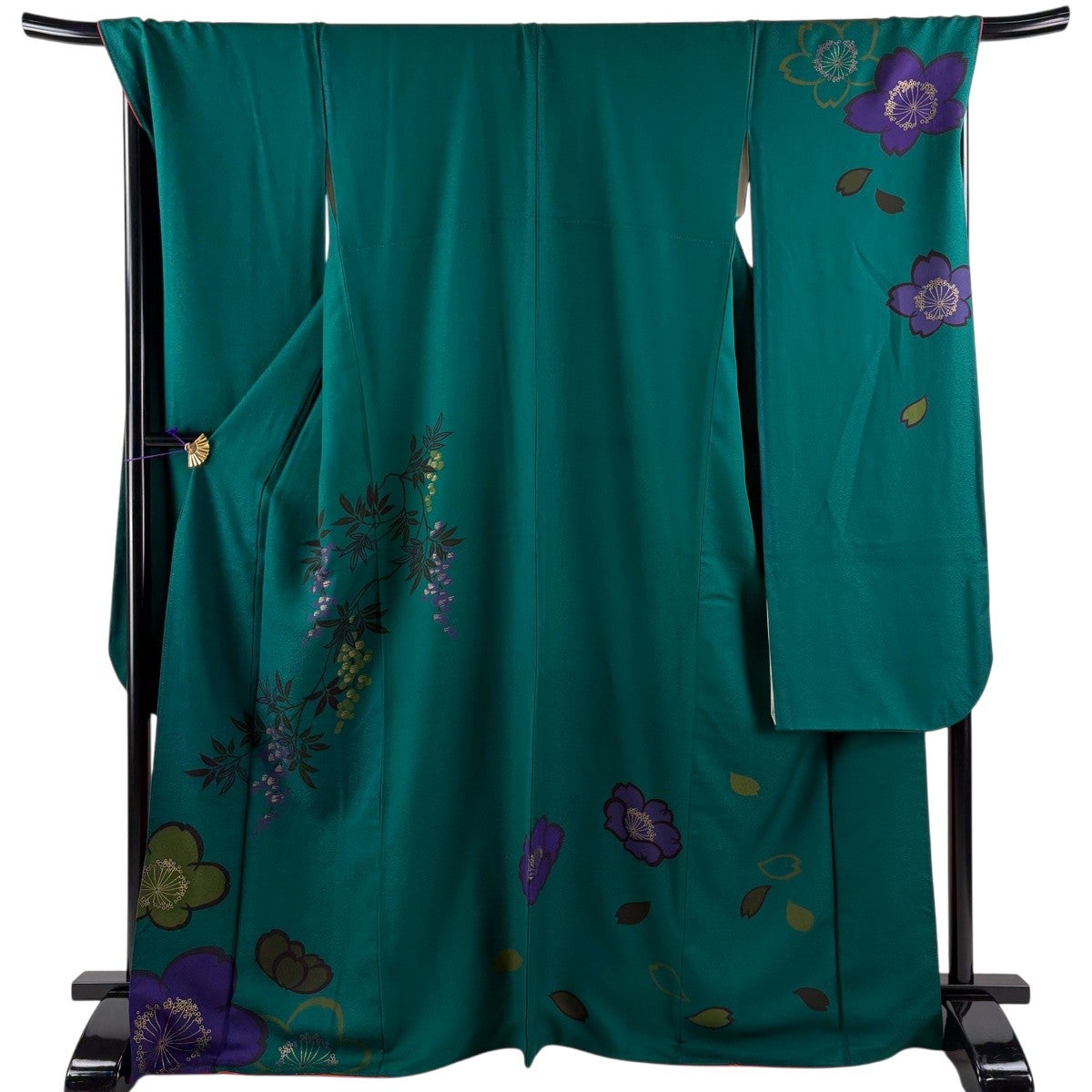 振袖 身丈168cm 裄丈70.5cm L 袷 桜 葉と実 金彩 緑 正絹 秀品｜中古
