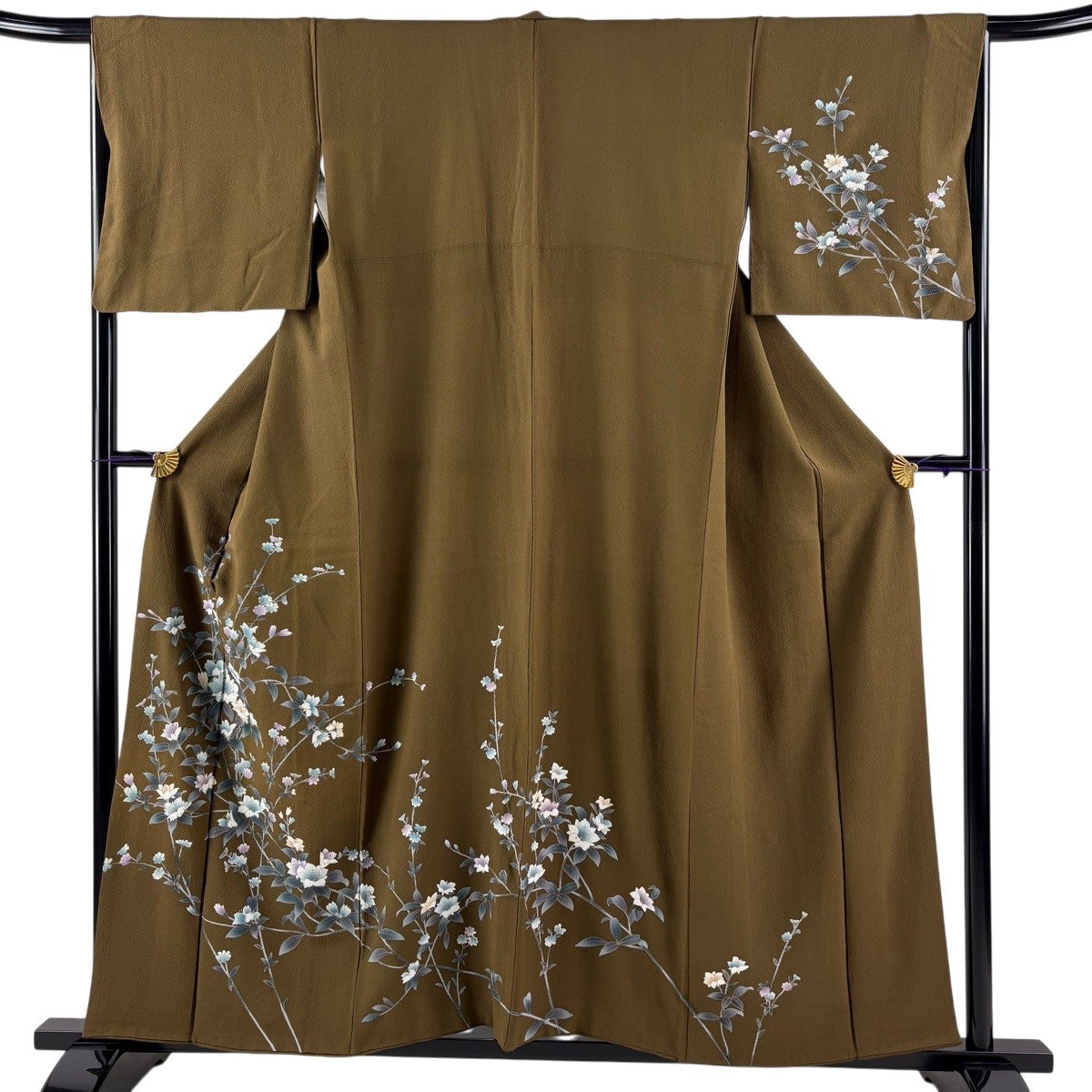 訪問着 身丈157cm 裄丈64cm M 袷 落款あり 枝梅 草花 紺色 正絹 秀品 