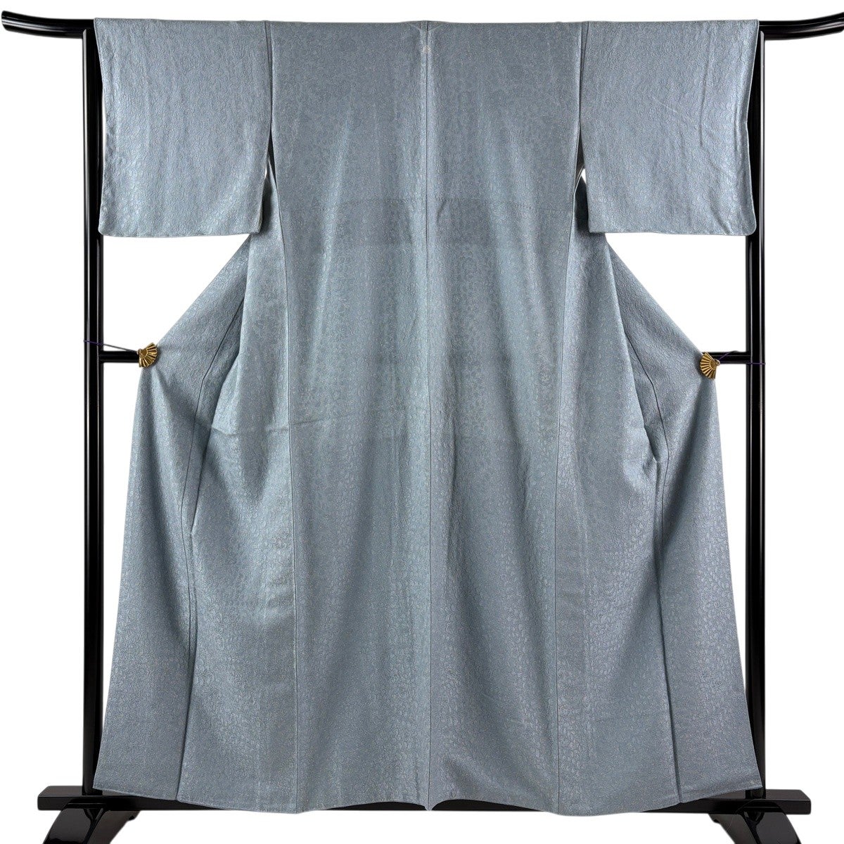 美品】 小紋 身丈157cm 裄丈65cm M 袷 地紋 幾何学模様 青灰色 正絹 秀