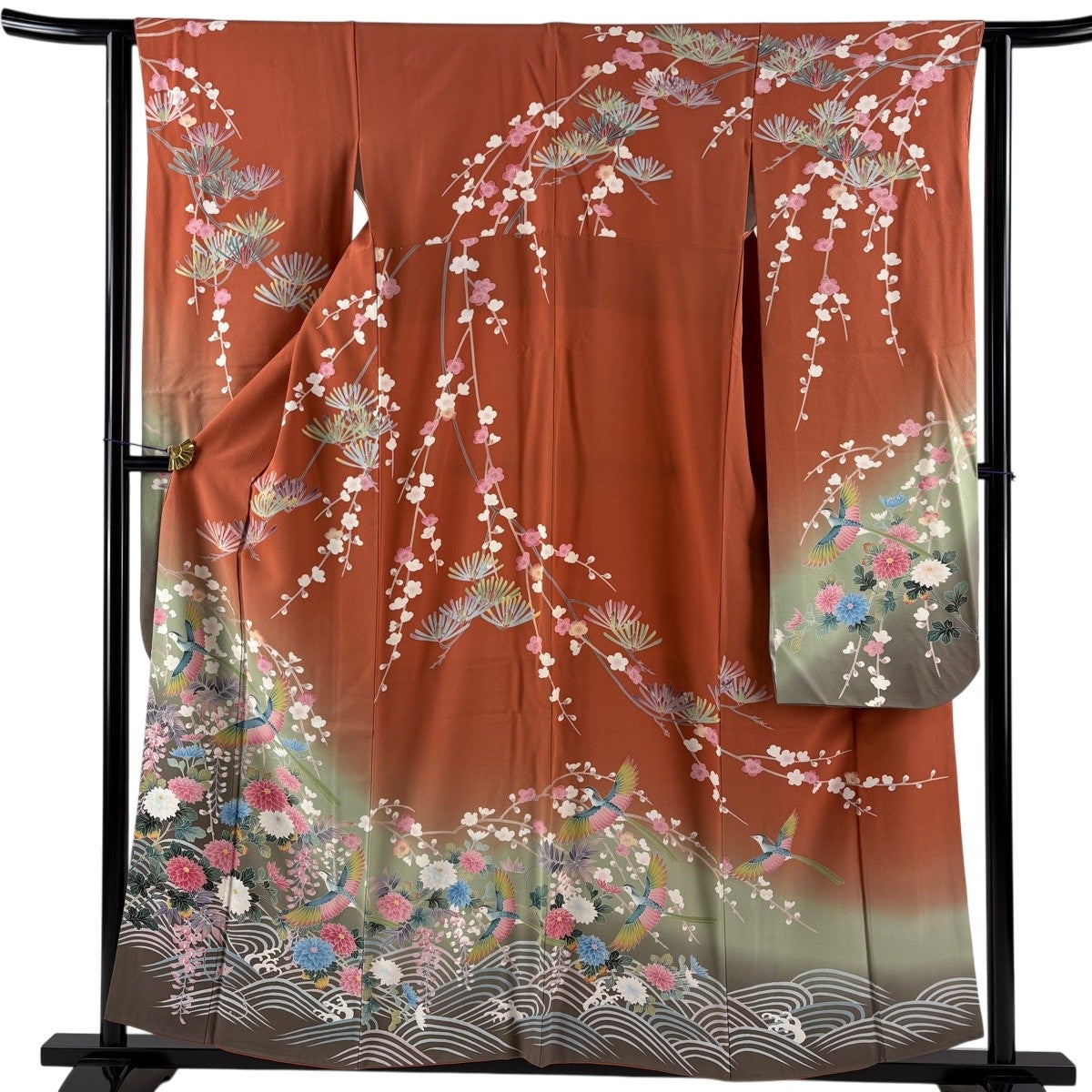 振袖 身丈156cm 裄丈63cm S 袷 茜色 正絹 秀品｜中古・古着