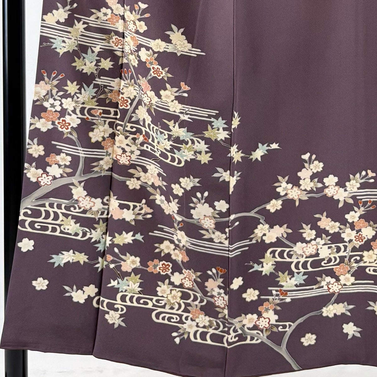 訪問着 身丈152cm 裄丈62cm S 袷 落款あり 霞 桜 金糸 金彩 紫 正絹 秀