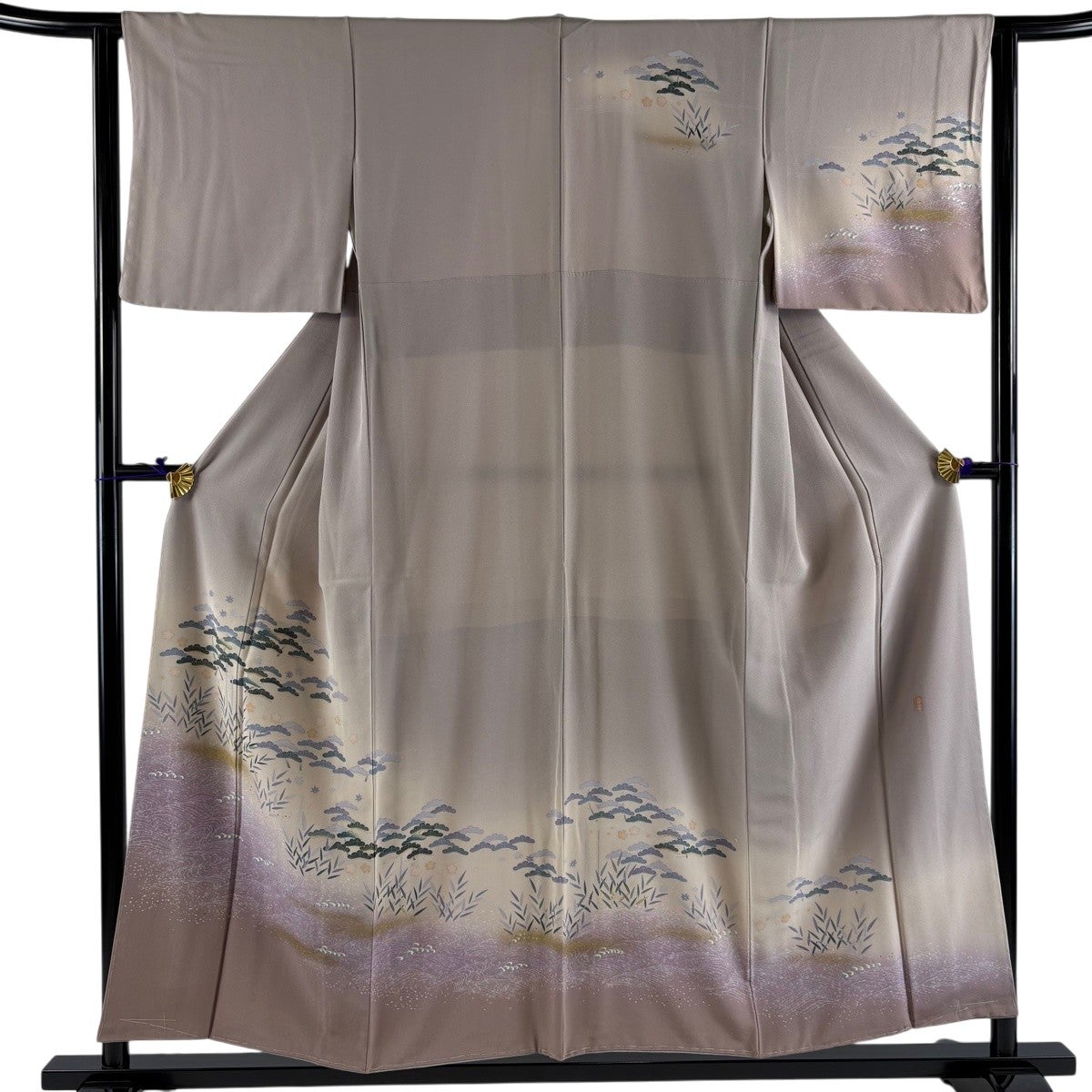 訪問着 身丈154.5cm 裄丈62cm S 袷 落款あり 松梅 波 金彩 ぼかし 薄