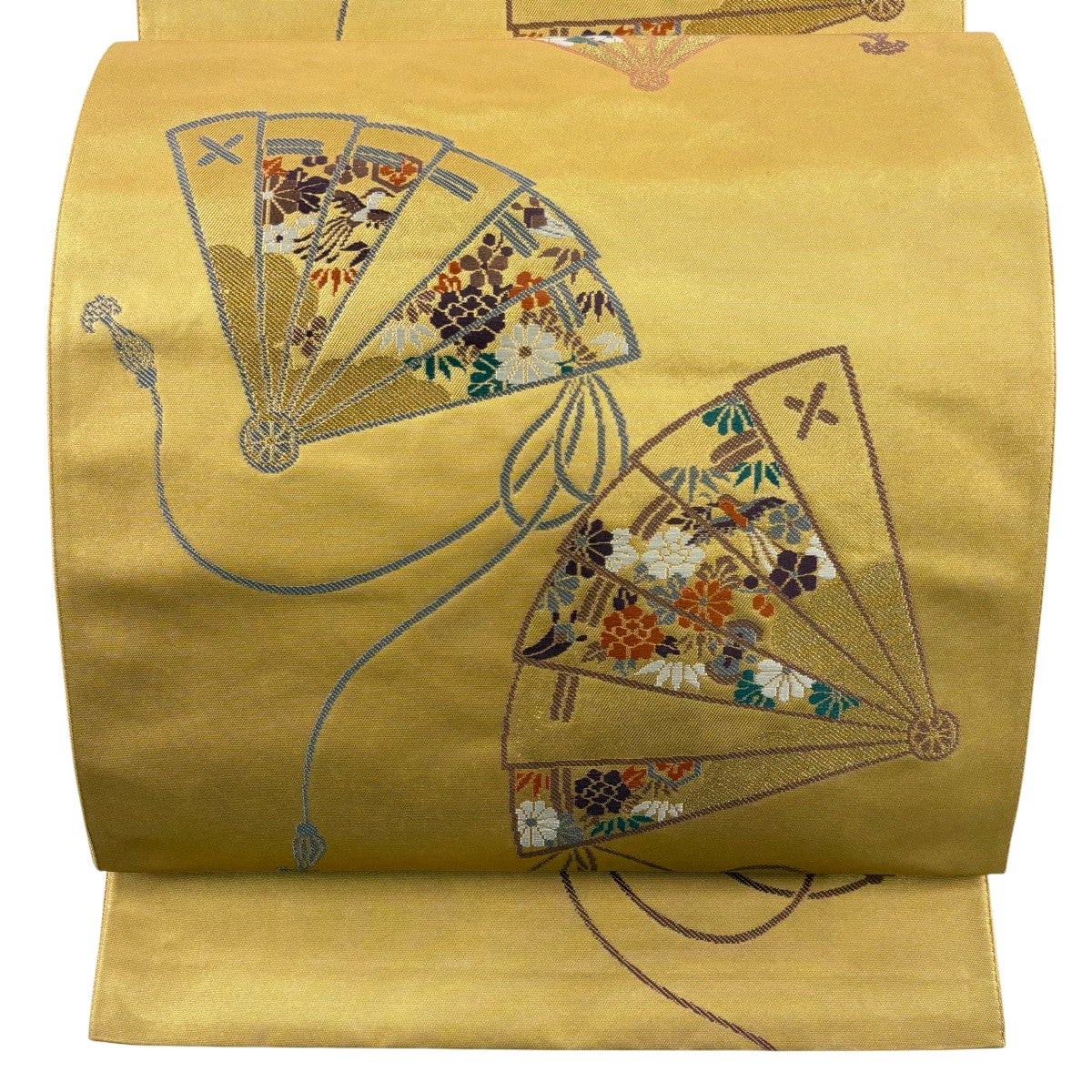 美品】 袋帯 名品 桜 波 箔 金銀糸 ベージュ 六通 正絹｜中古・古着