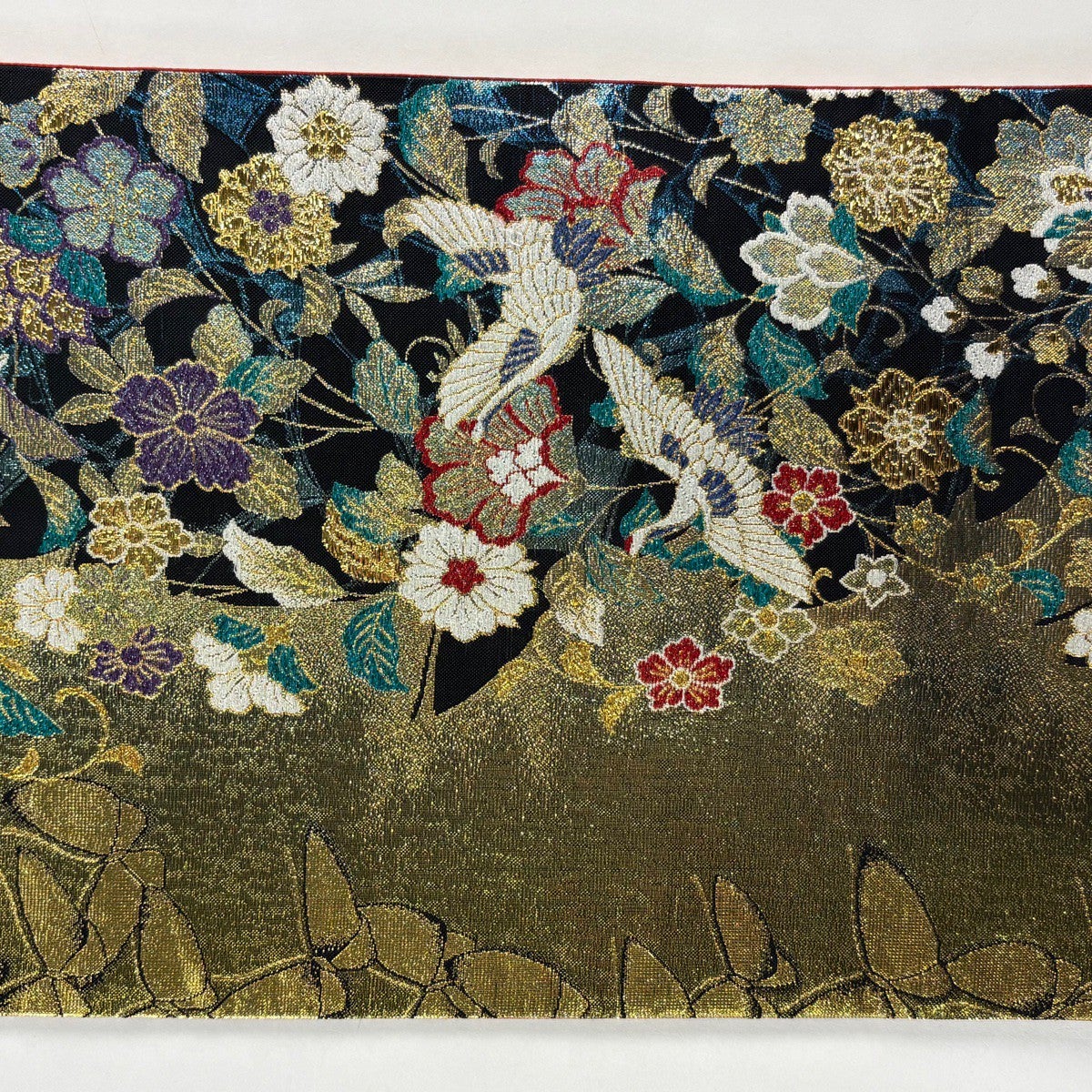 ★唐織　宝尽くし　六通　袋帯 美品 袋帯 秀品 草花 宝尽くし 箔 唐織 鶯色 六通 正絹｜中古・古着