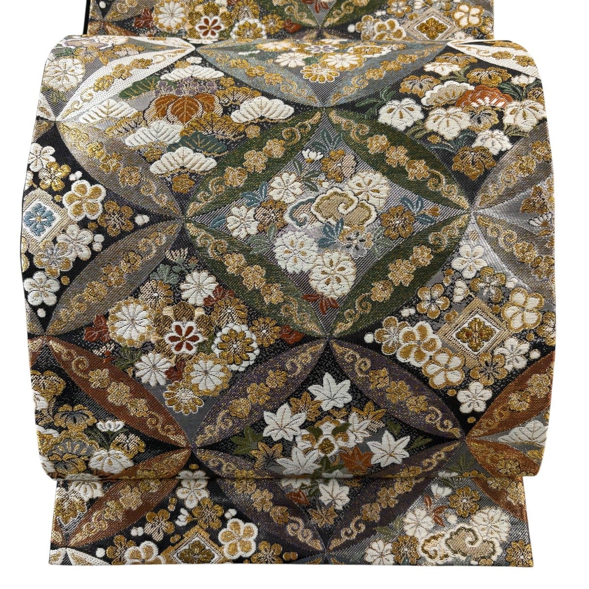 美品】 袋帯 秀品 鳥 若松 金銀糸 箔 黒灰 六通 正絹｜中古・古着