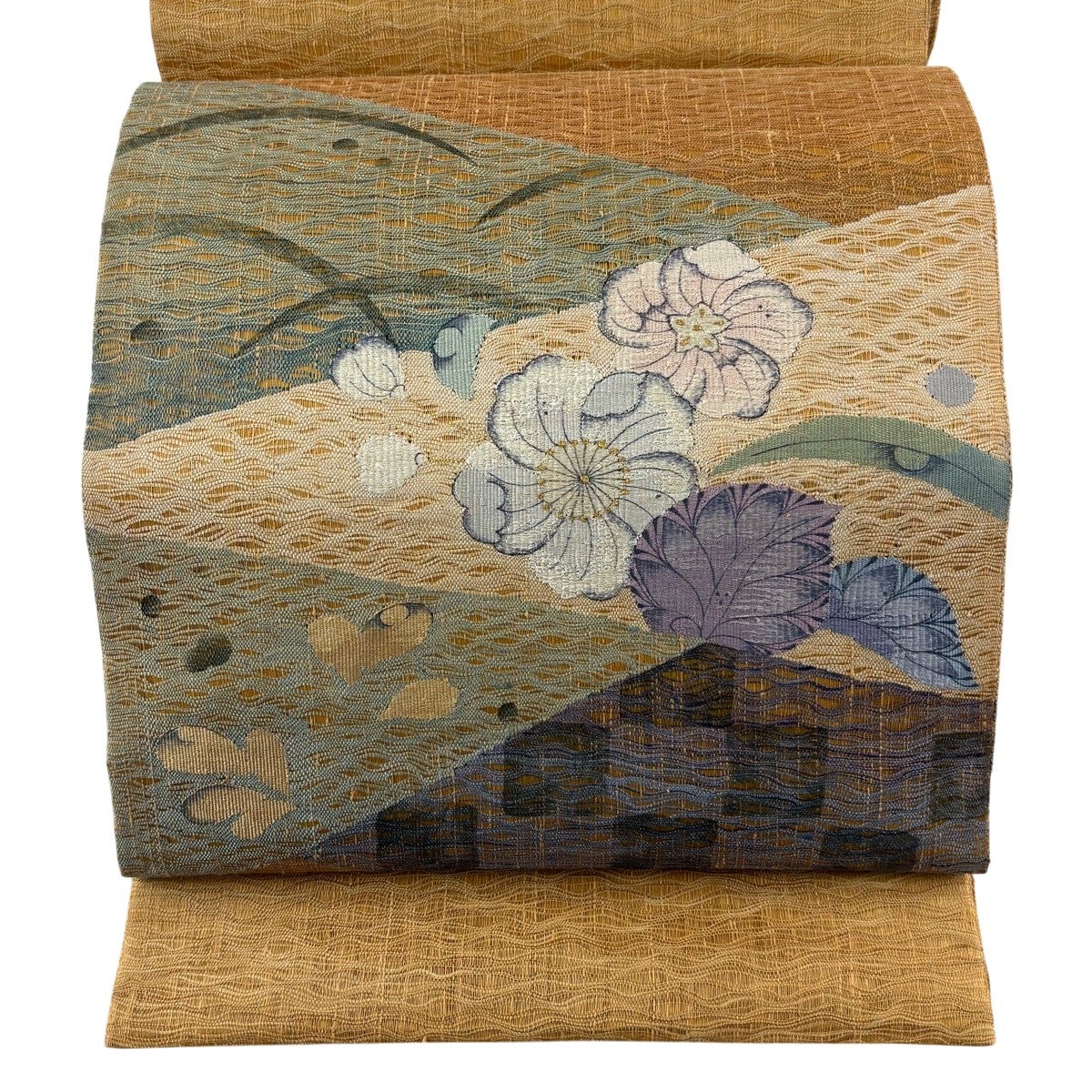 袋帯 秀品 露芝 流水 金銀糸 箔 銀色 六通 正絹｜中古・古着