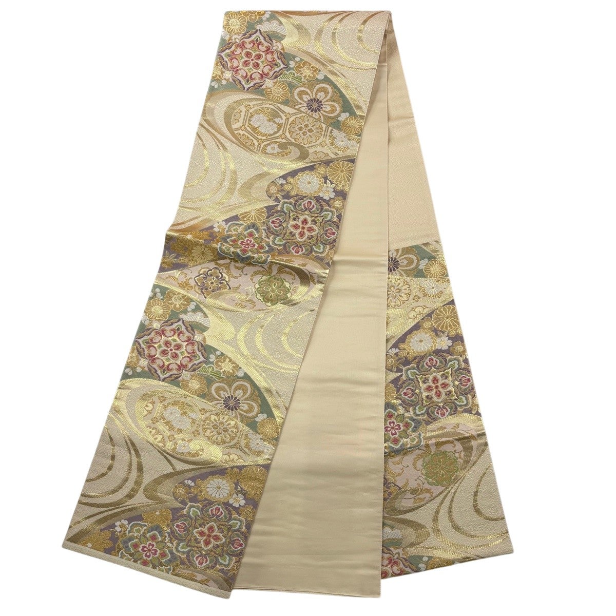 美品】 振袖 身丈158.5cm 裄丈65cm M 袷 袋帯フルセット 草花 手鞠 金