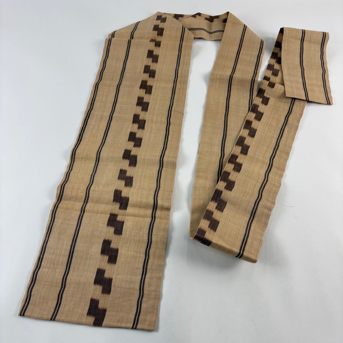 名古屋帯 逸品 芭蕉布 幾何学 縦縞 薄茶色 芭蕉｜中古・古着
