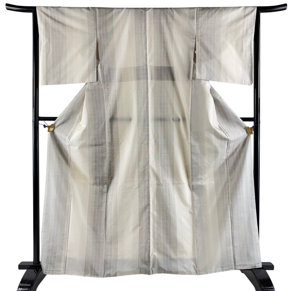 紬 身丈163cm 裄丈64.5cm M 袷 縦縞 絣柄 クリーム 正絹 名品｜中古