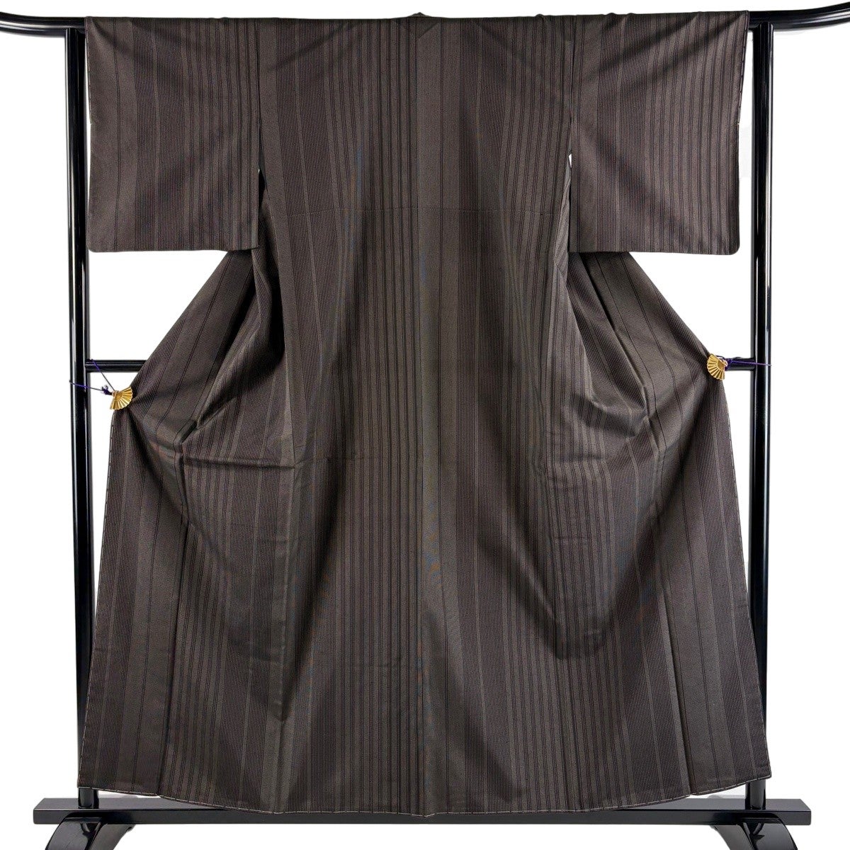 美品】 大島紬 身丈157cm 裄丈62cm S 袷 純泥染 証紙あり 縦縞 焦茶色
