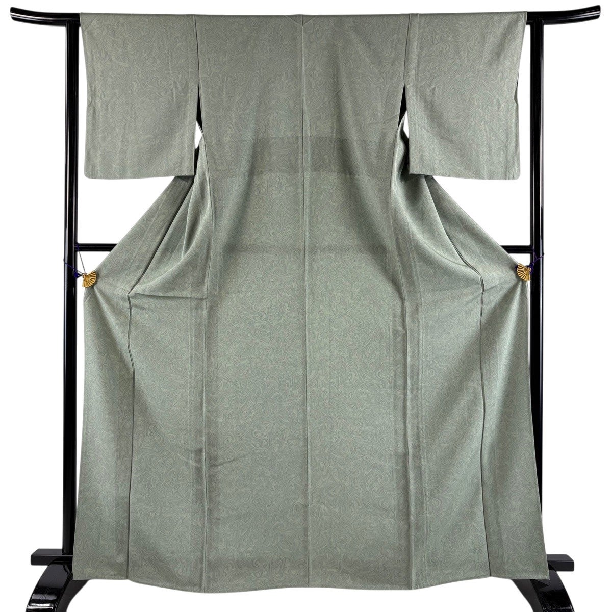 美品】 小紋 身丈165cm 裄丈62cm S 単衣 墨流し 薄緑 正絹 名品｜中古
