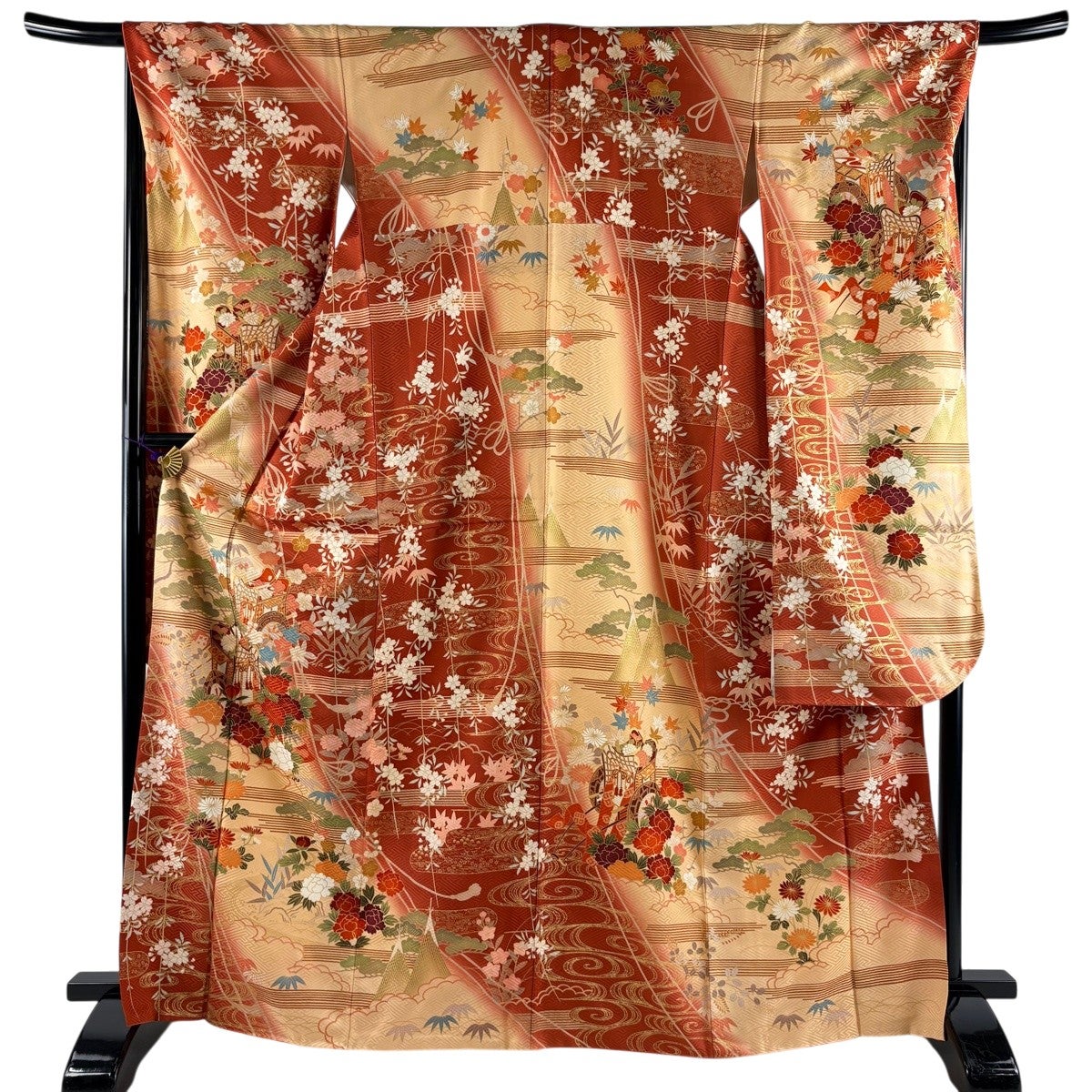 美品】 振袖 身丈166cm 裄丈67.5cm L 袷 御所車 松竹梅 金彩 ぼかし