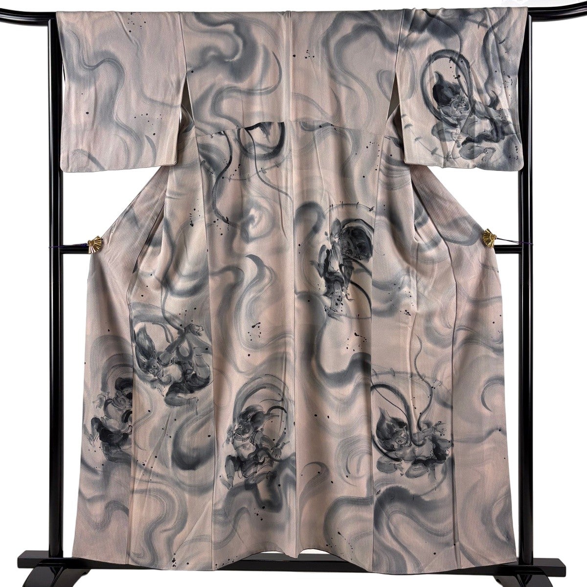 付下げ 身丈155.5cm 裄丈65.5cm M 袷 風神雷神 薄小豆 正絹 名品｜中古