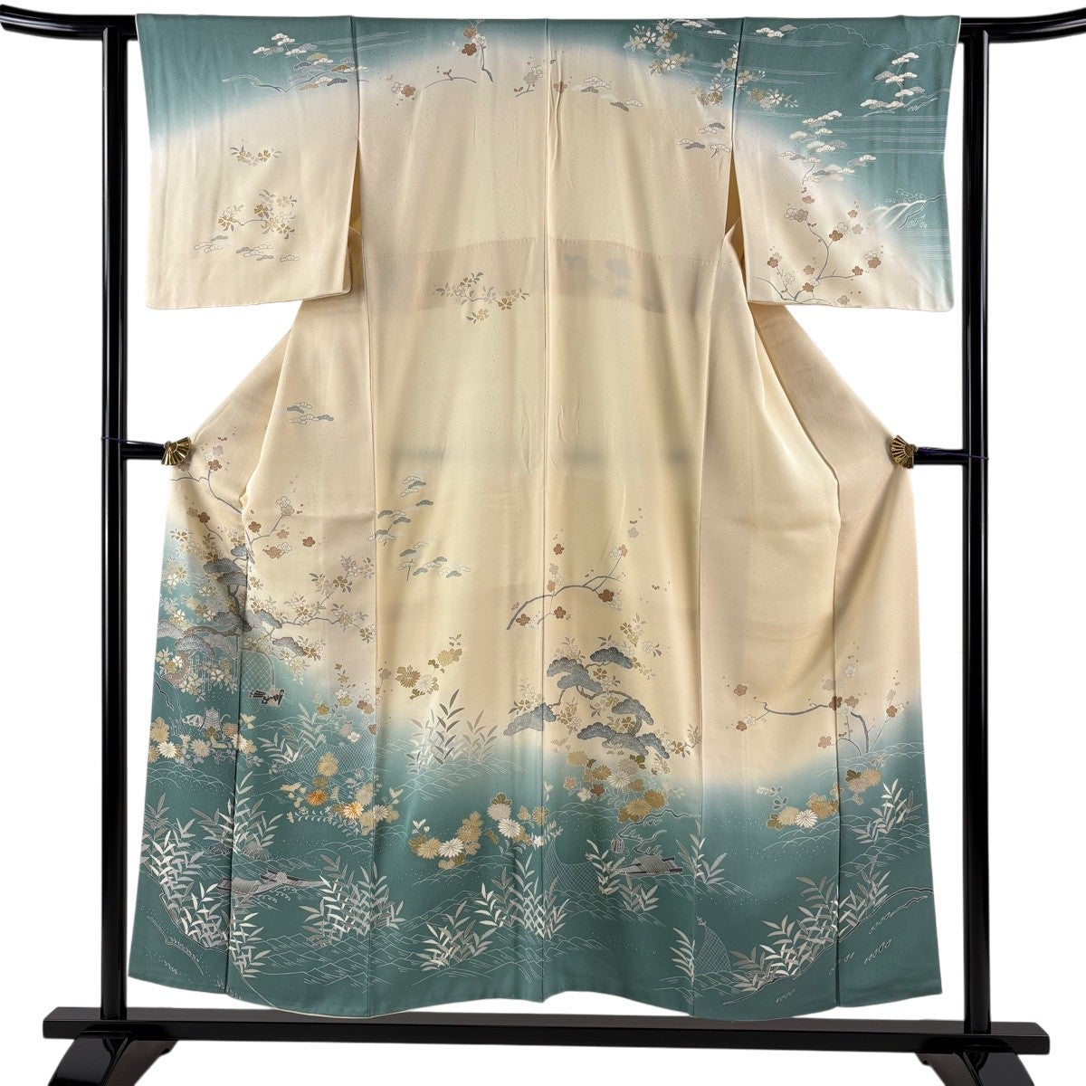 訪問着 身丈152.5cm 裄丈62cm S 袷 松竹梅 舟 金糸 金彩 ベージュ 正絹