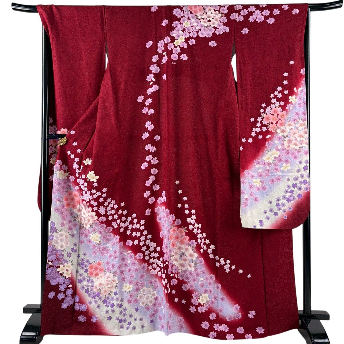 振袖 身丈168cm 裄丈68cm L 袷 桜 花 銀通し 箔 赤 正絹 名品｜中古