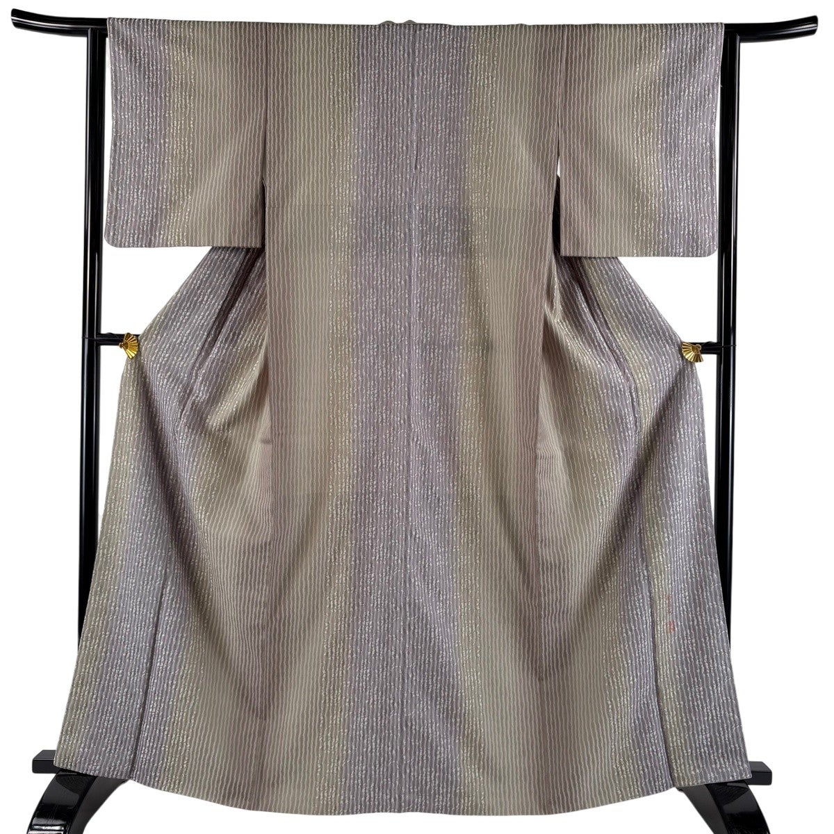 正絹絞り染紬　身丈160cm /裄丈68cm 美品】 小紋 身丈160cm 裄丈62cm S 袷 紬地 縞 幾何学 絞り 焦茶色