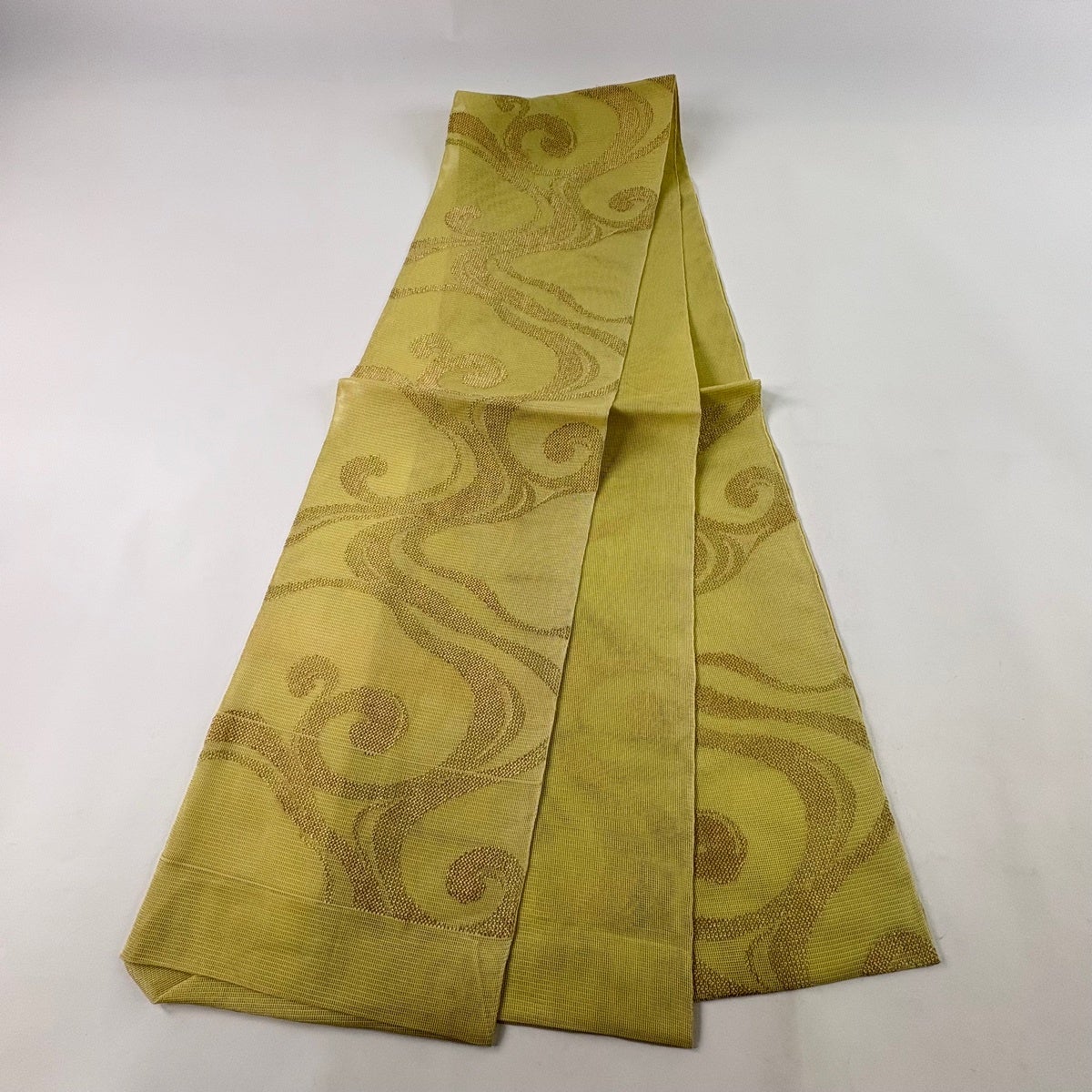 美品】 袋帯 秀品 夏帯 紗 流水 金糸 薄黄 六通 正絹｜中古・古着
