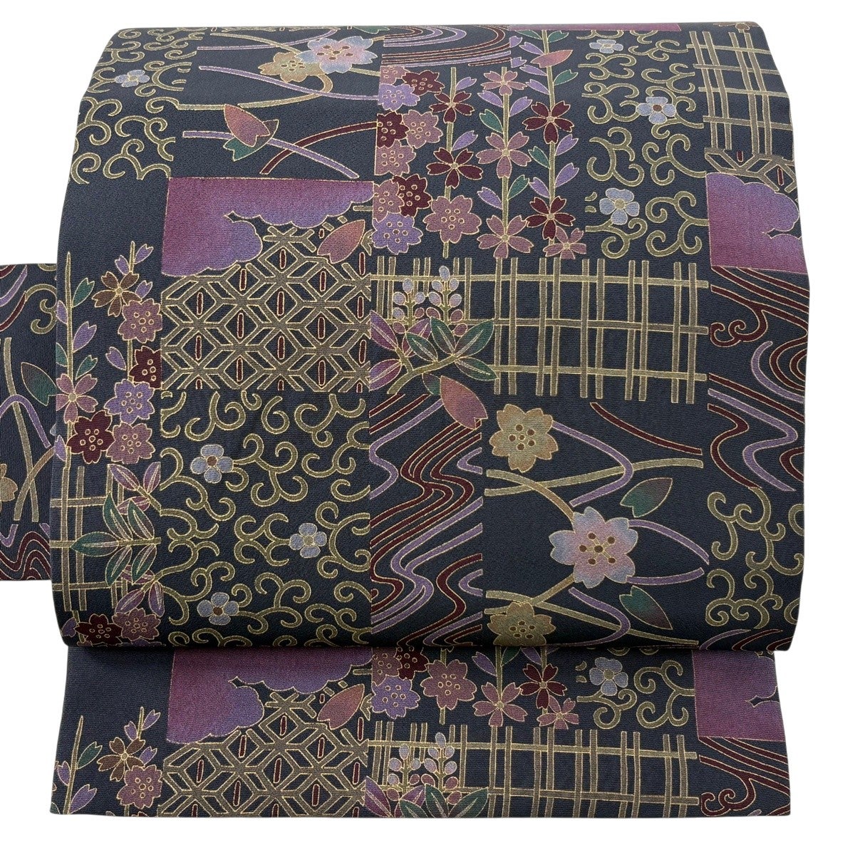 美品】 名古屋帯 秀品 桜 流水 金彩 黒 正絹｜中古・古着・リサイクル