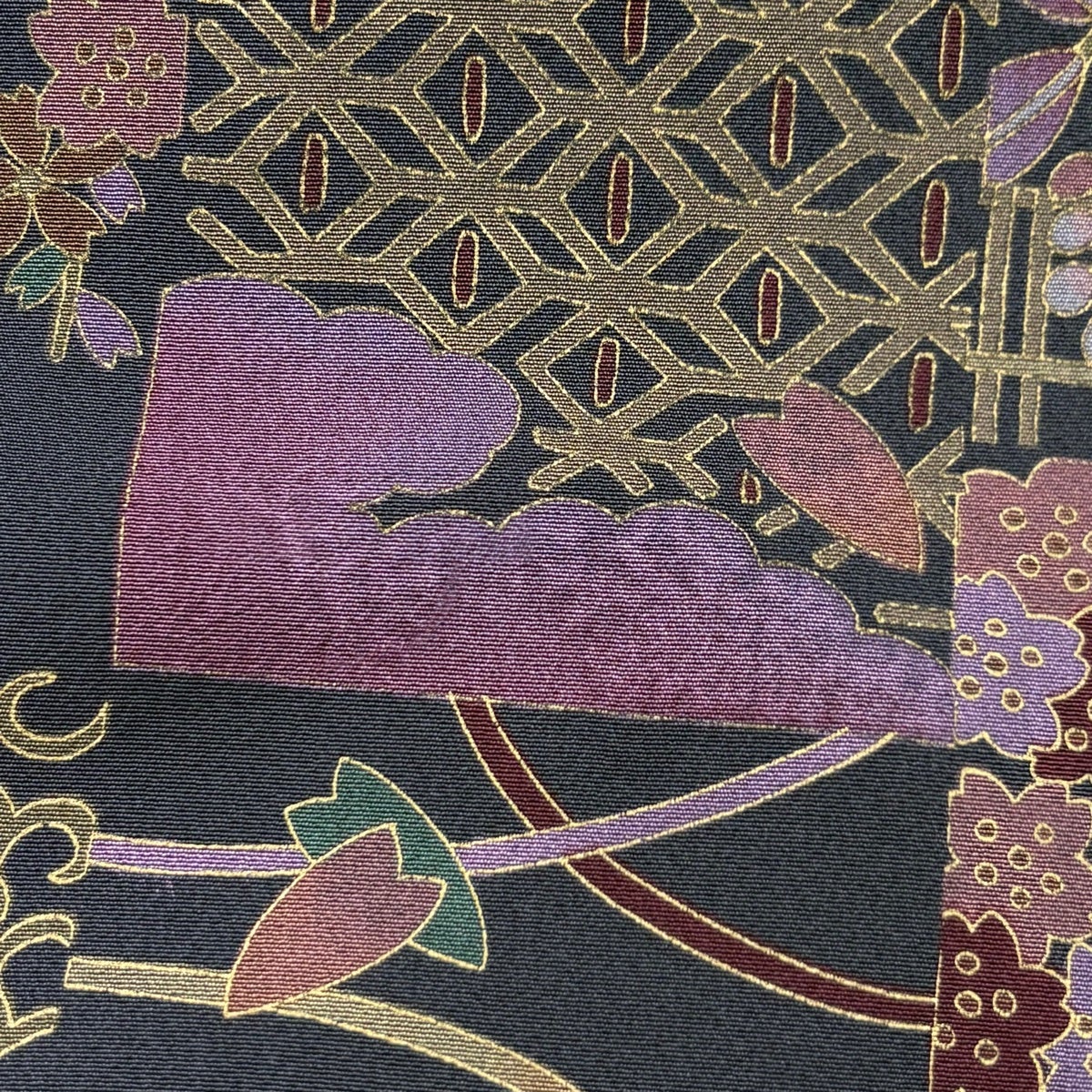 美品】 名古屋帯 秀品 桜 流水 金彩 黒 正絹｜中古・古着・リサイクル