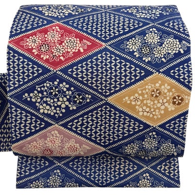 名古屋帯 秀品 七宝 菊 青 正絹｜中古・古着・リサイクル着物通販 