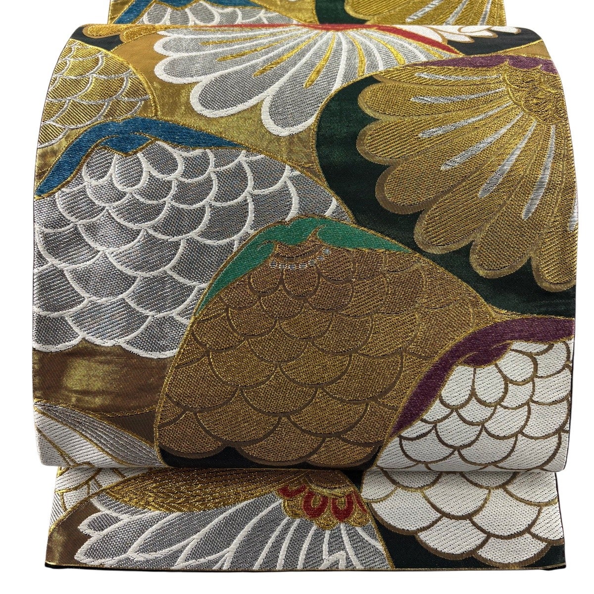 袋帯　貝合わせ　荒磯　唐織　金糸　着物　042w o 美品】 袋帯 秀品 夫婦貝 貝合わせ 草花 金糸 箔 黒 六通 正絹｜中古