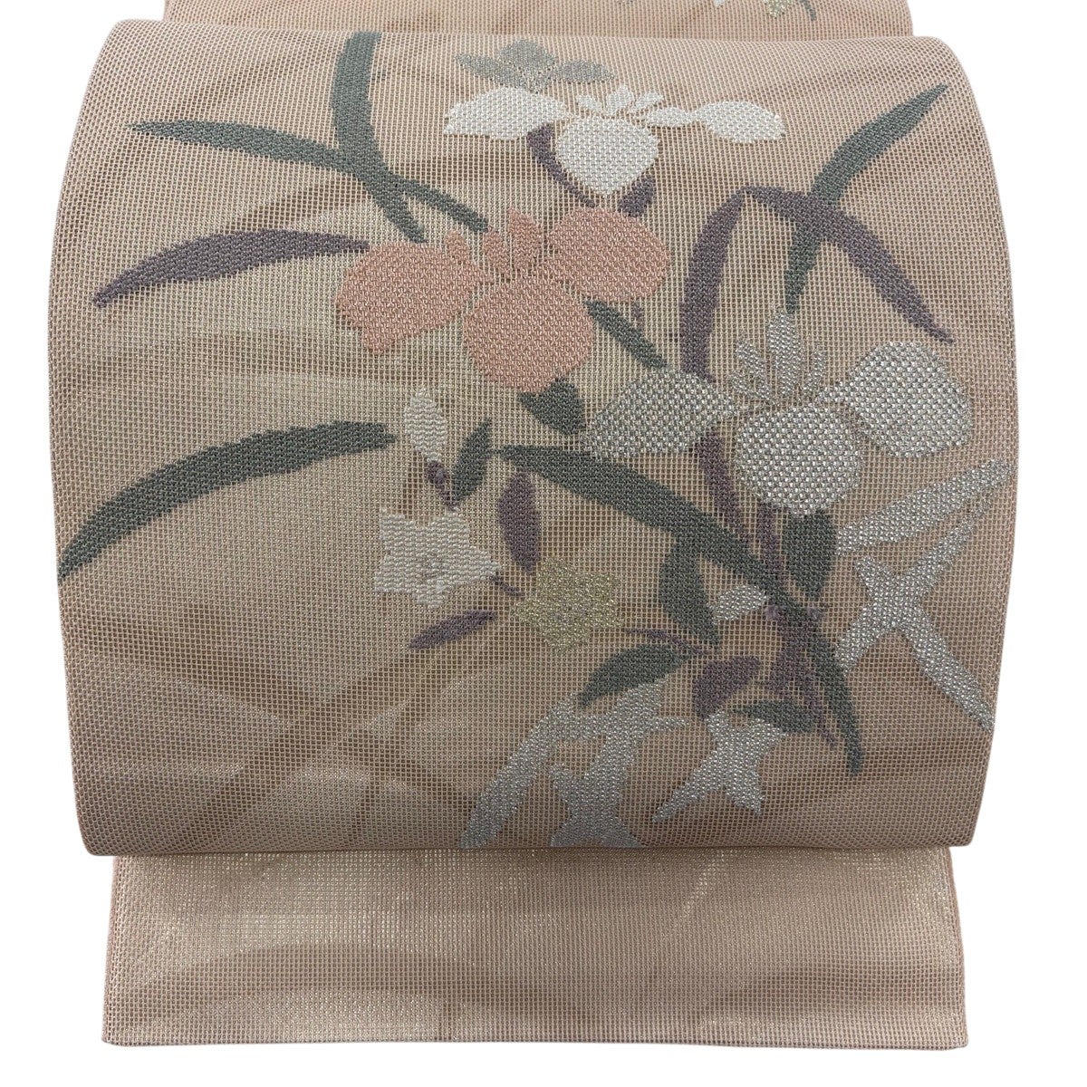 【中古品】 枝垂れ柳 金糸 六通柄 夏帯 絽 正絹 袋帯fo-030-25mk 袋帯 名品 夏帯 絽 鹿 枝花 金銀糸 箔 茶紫 六通 正絹｜中古・古着