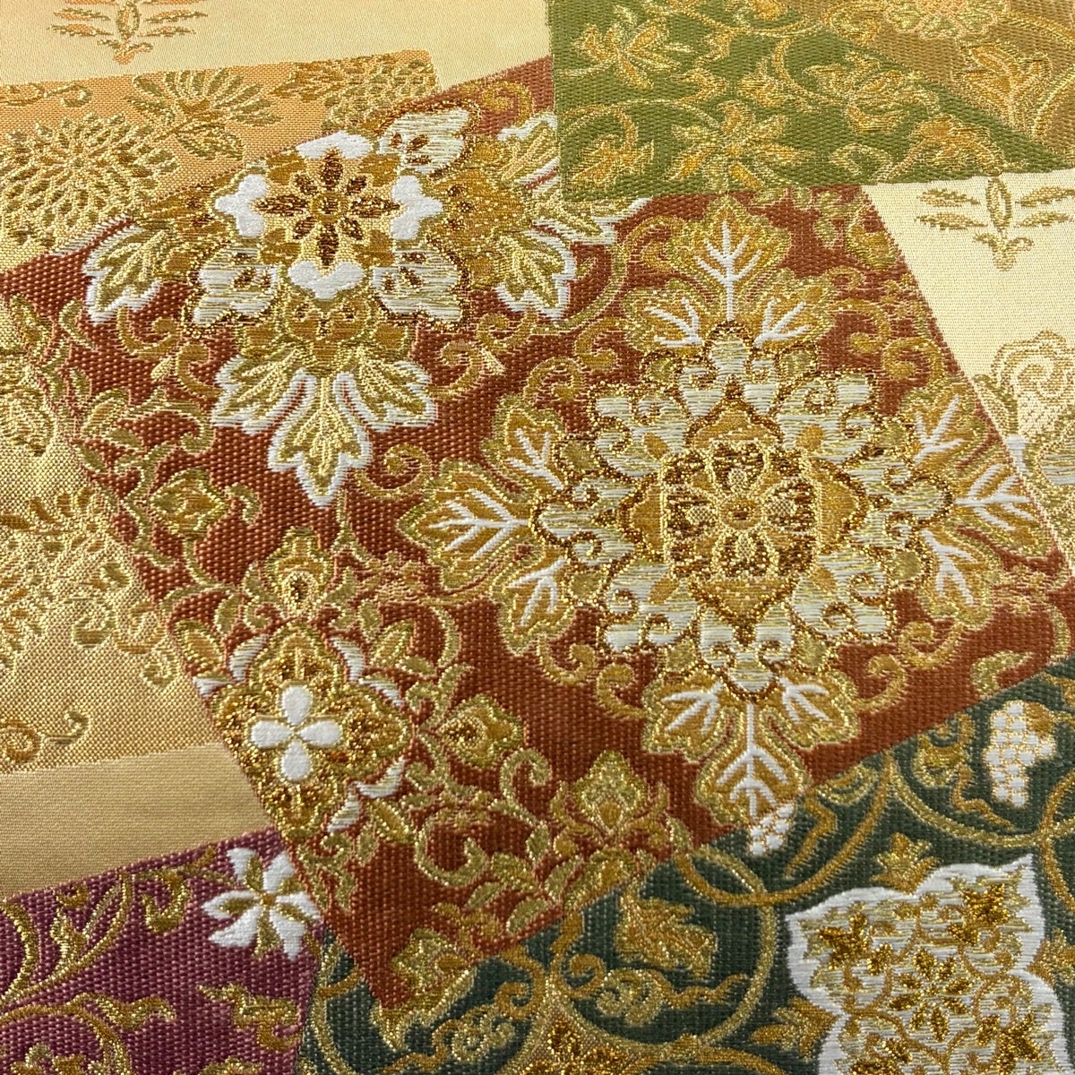 美品】 袋帯 秀品 色紙 華文 金糸 箔 山吹色 六通 正絹｜中古・古着