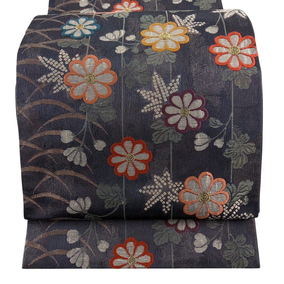 う*ん様 袋帯　雀　花井幸子 美品】 袋帯 名品 花井幸子 落款あり 草花 箔 紫 六通 正絹｜中古