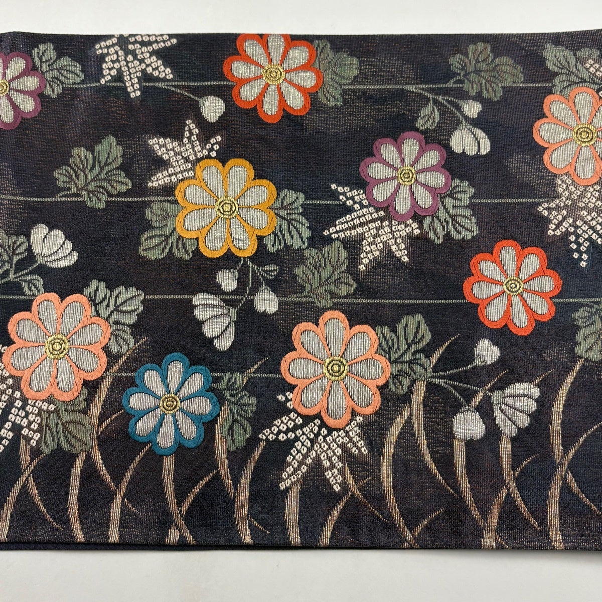 美品】 袋帯 名品 花井幸子 落款あり 草花 箔 紫 六通 正絹｜中古