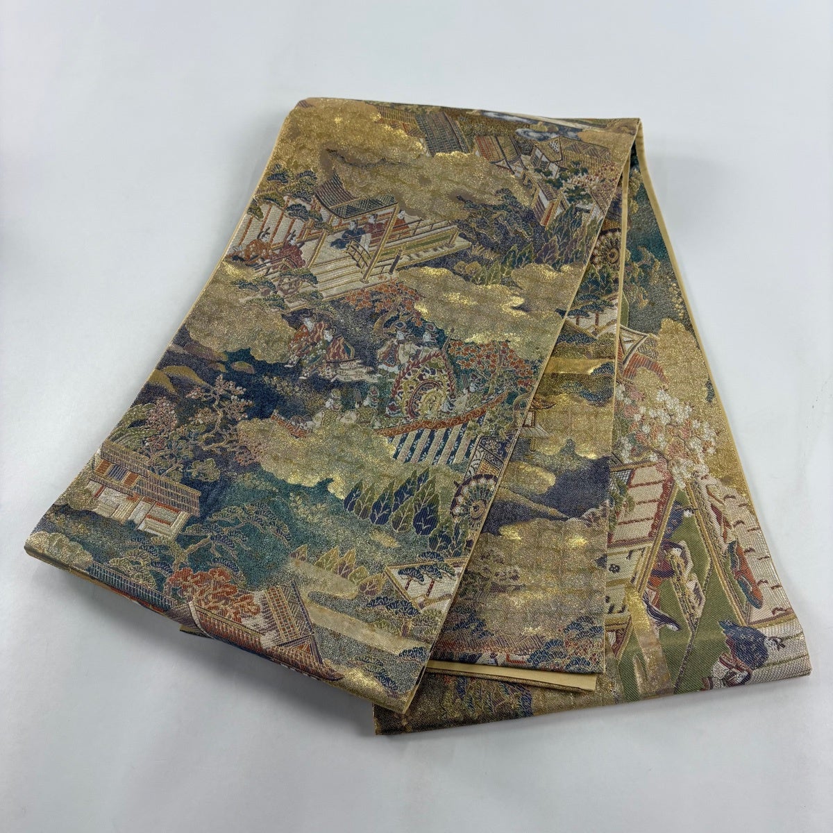 美品】 袋帯 名品 源氏物語絵巻大観 人物 本金箔 金糸 金色 六通 正絹