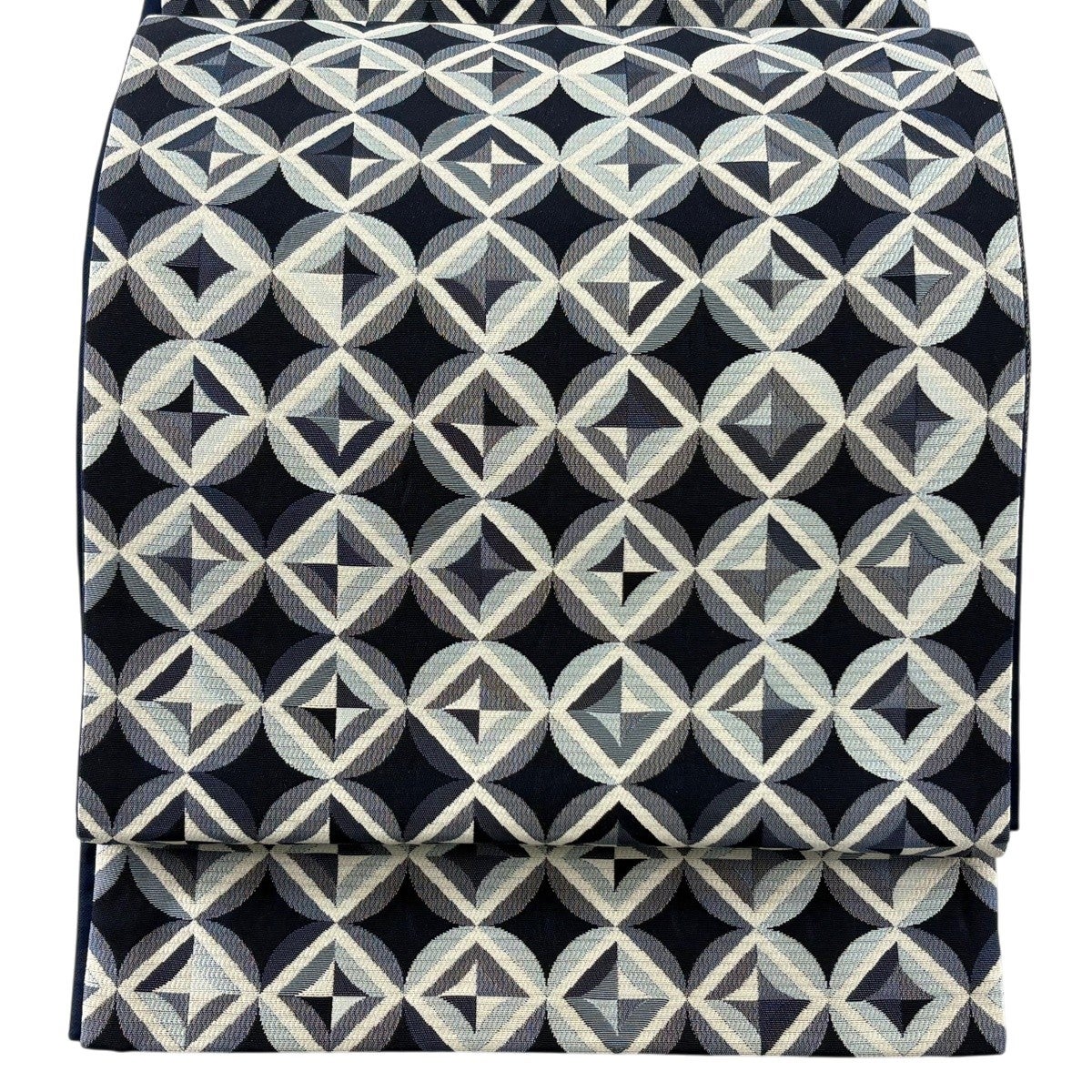 美品】 袋帯 名品 丸文 幾何学 紺色 六通 正絹｜中古・古着