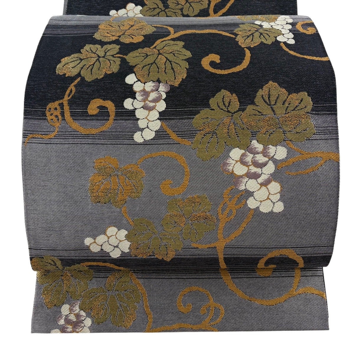 美品】 袋帯 逸品 兆寿尽くし 葡萄唐草 華文 金銀糸 灰紫 六通 正絹 