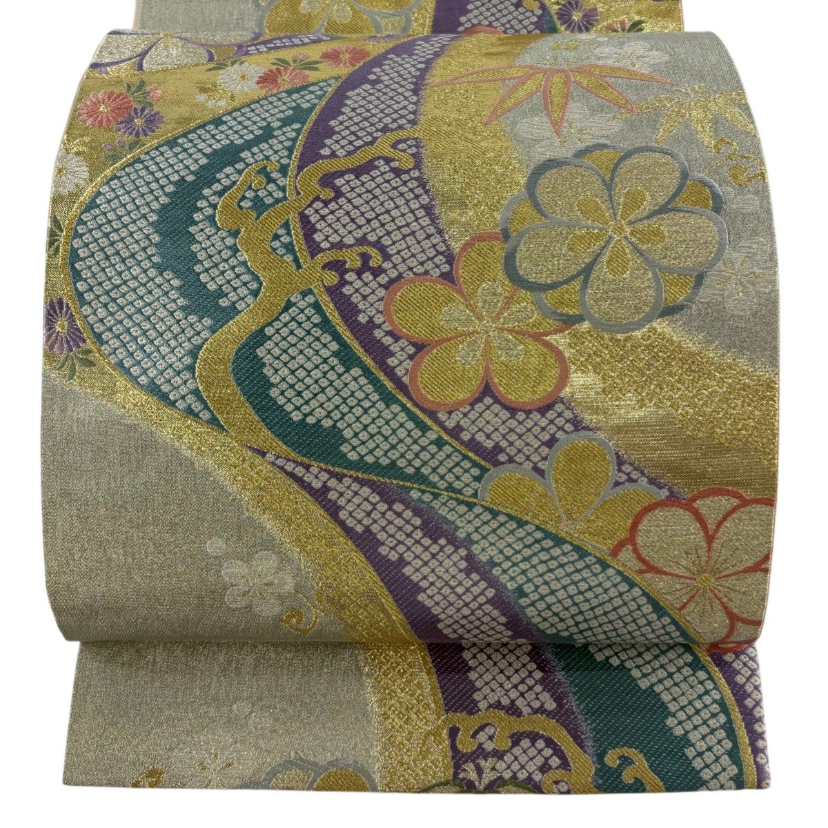 袋帯 秀品 桜 華文 金銀糸 箔 銀色 六通 正絹｜中古・古着・リサイクル
