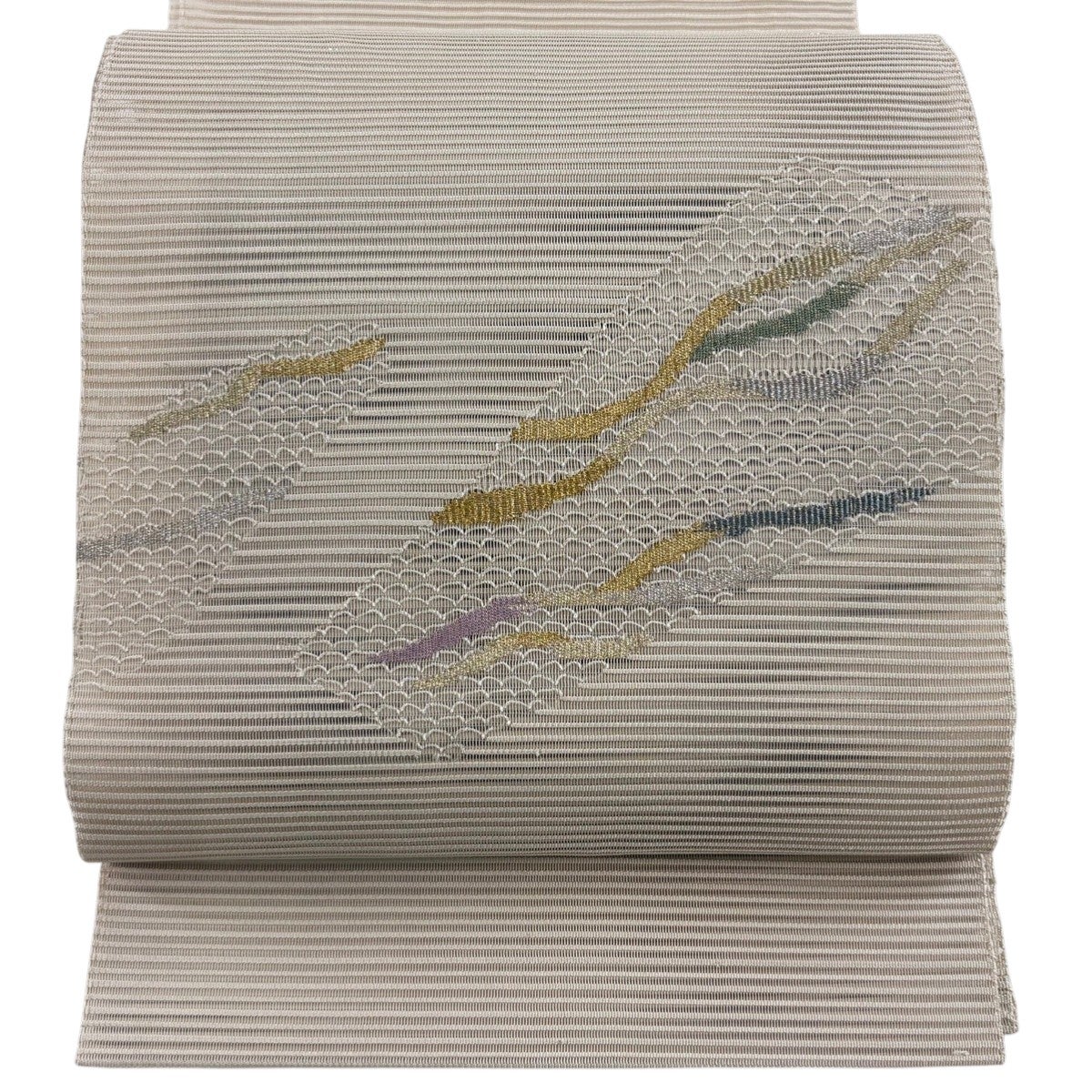 美品】 名古屋帯 秀品 夏帯 絽 八寸名古屋帯 幾何学 金銀糸 クリーム