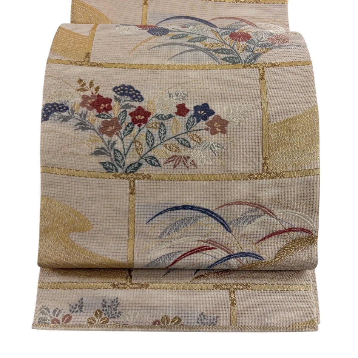 袋帯 秀品 夏帯 絽 秋草 箔 灰白 六通 正絹｜中古・古着・リサイクル