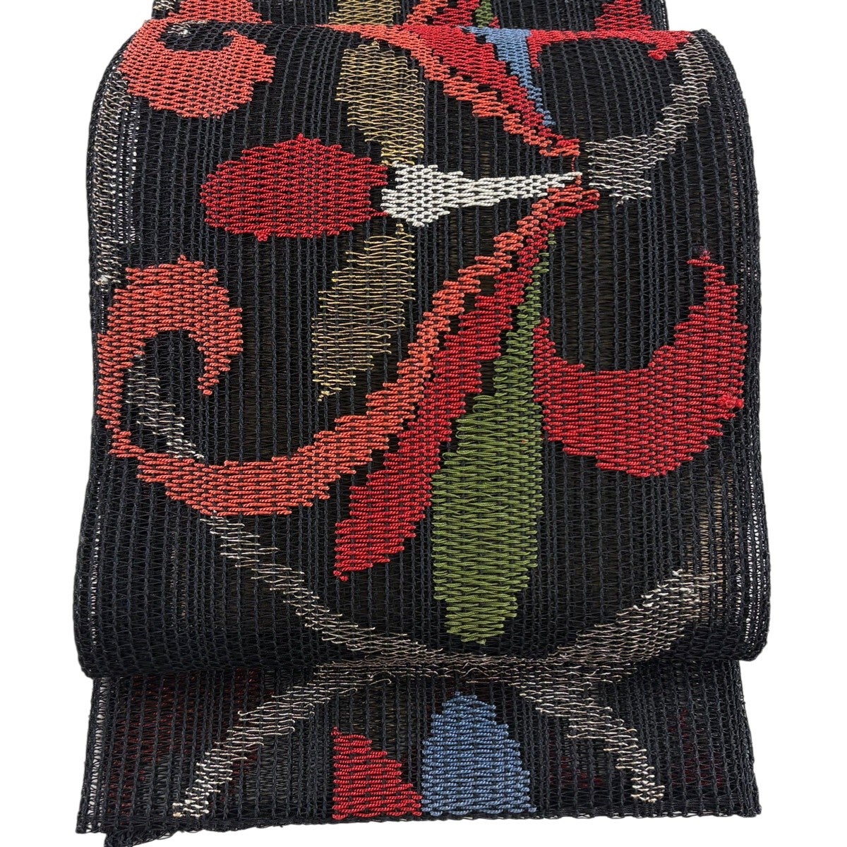 未着用　名古屋帯　松葉仕立て　金糸　夏用 羅　ヱ霞　黒帯　着物　072a u 名古屋帯 秀品 夏帯 羅 八寸名古屋帯 松葉仕立て 葡萄唐草 金糸 紫