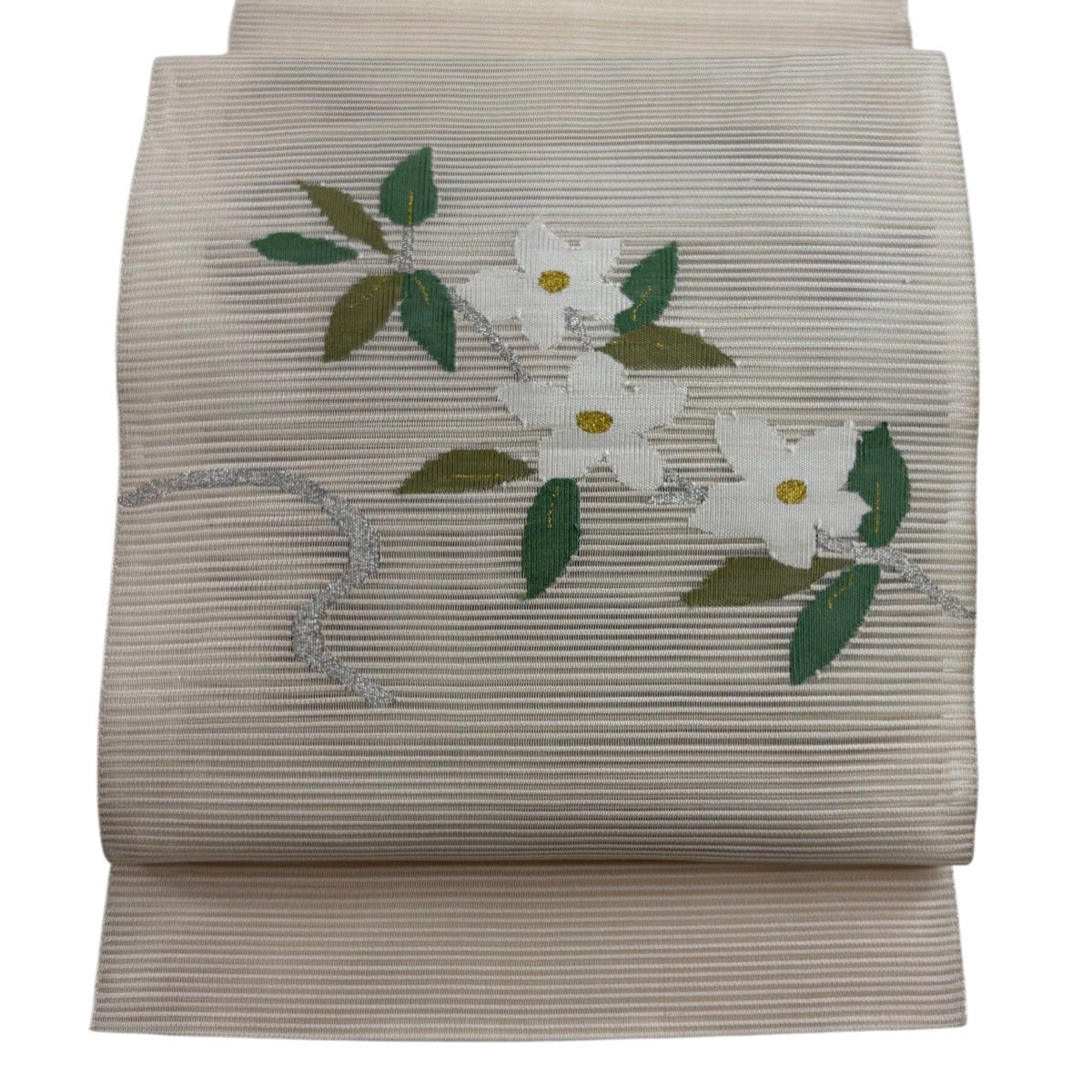 名古屋帯 秀品 夏帯 絽 八寸名古屋帯 花丸文 市松 金糸 箔 クリーム