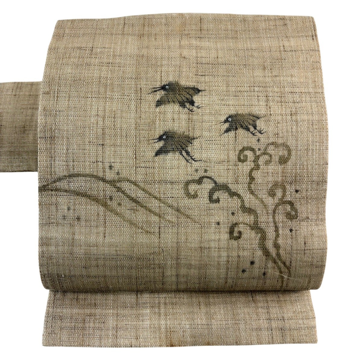名古屋帯 名品 夏帯 鳥 波 薄茶色 麻｜中古・古着・リサイクル着物通販