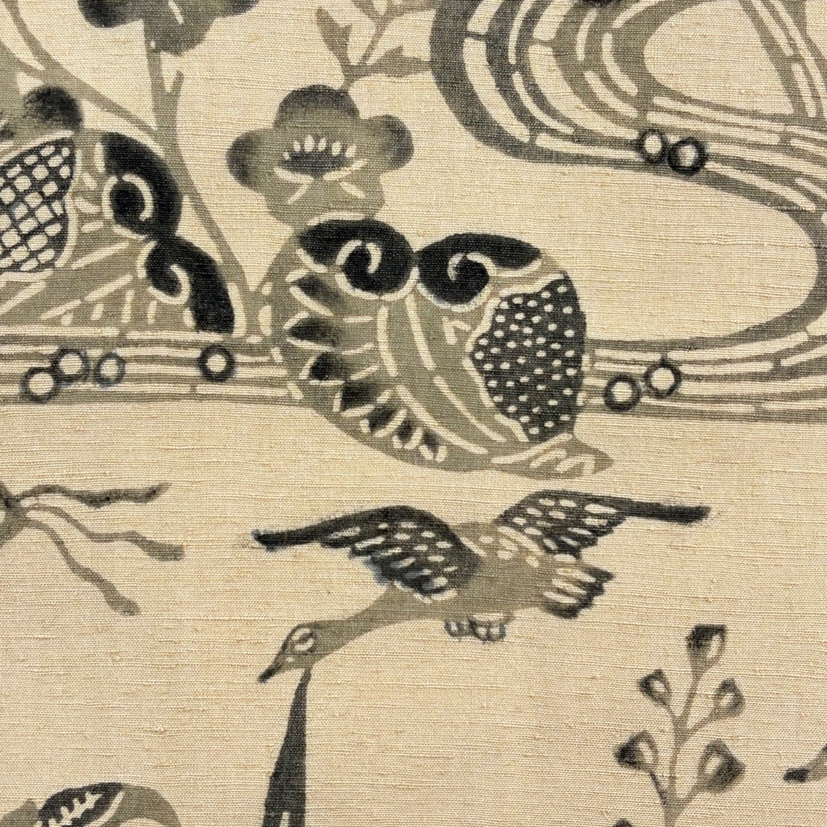 名古屋帯 秀品 紬地 鳥 草花 ベージュ 正絹｜中古・古着・リサイクル