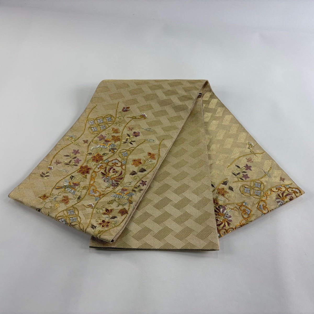 袋帯 秀品 花鳥 七宝花菱 金糸 金色 お太鼓柄 正絹｜中古・古着
