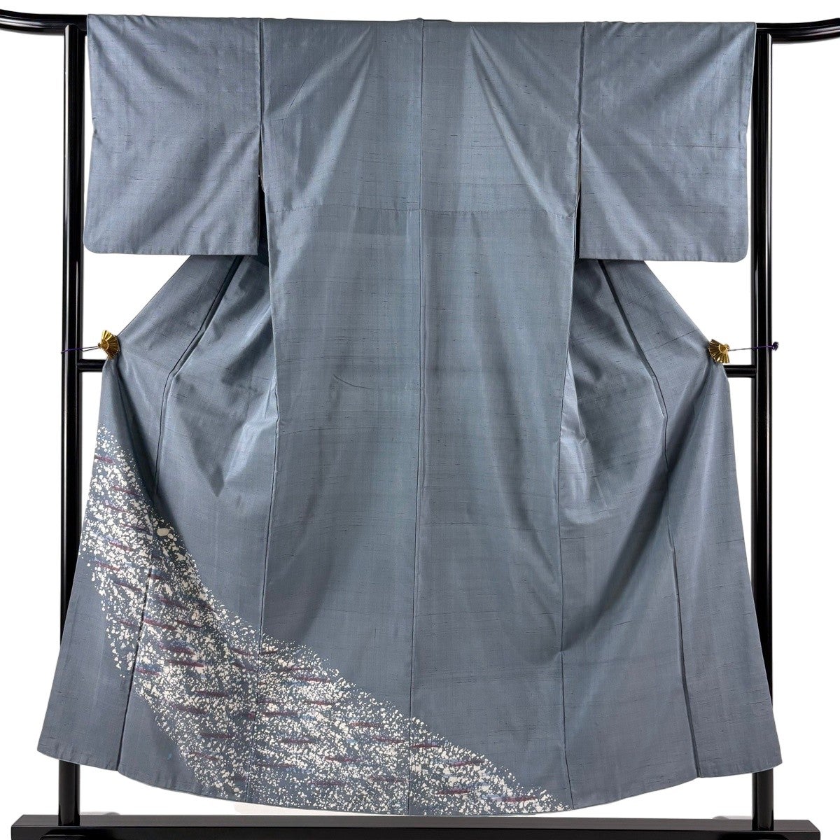 付下げ 身丈151.5cm 裄丈64cm M 袷 紬地 幾何学 青灰色 正絹 秀品