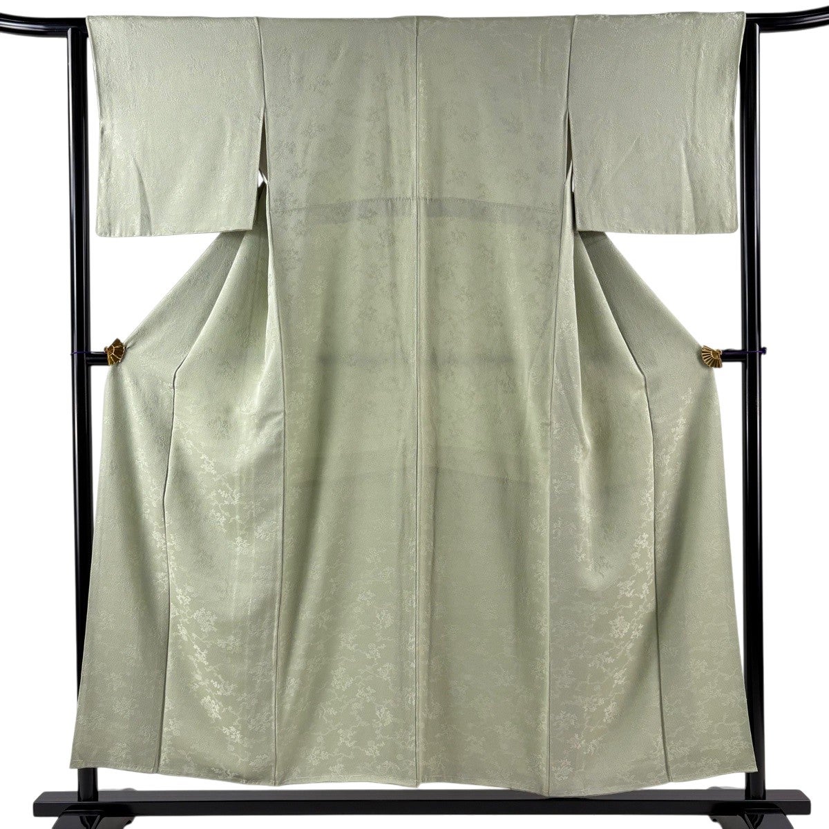 美品】 色無地 身丈152cm 裄丈63.5cm S 袷 地紋 薄緑 正絹 秀品｜中古
