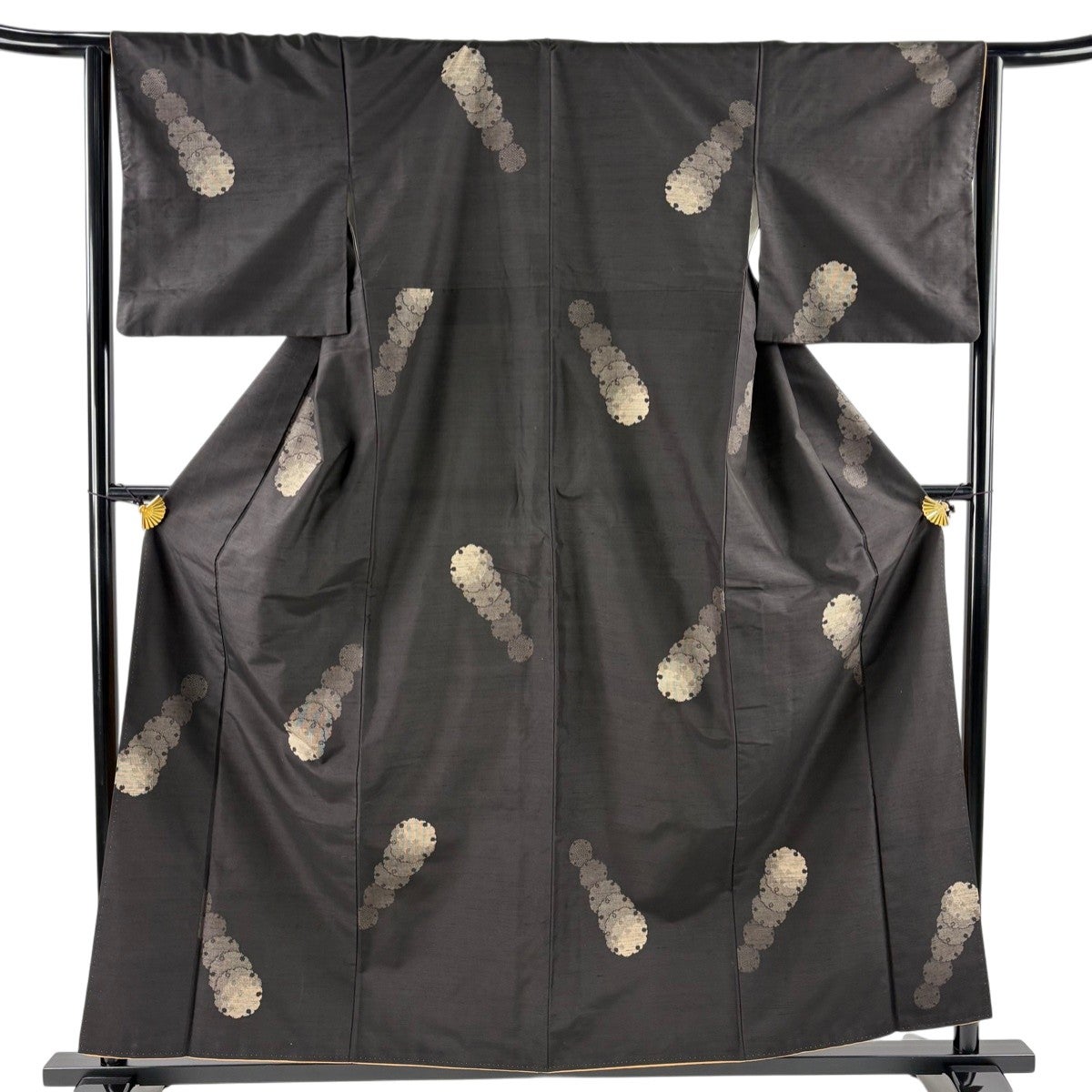 紬 身丈162cm 裄丈62.5cm S 袷 幾何学模様 茶色 正絹 秀品｜中古・古着